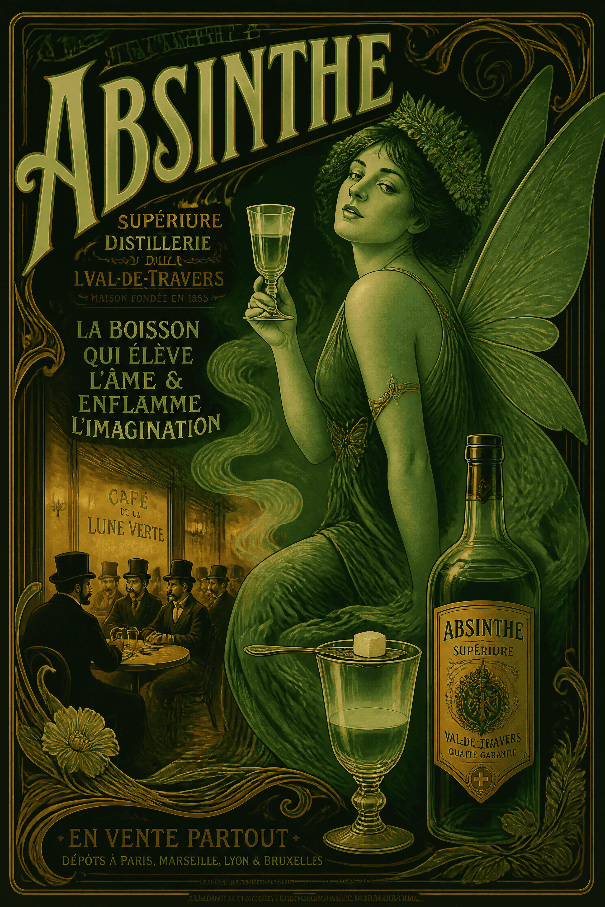 Affiche Absinthe Vintage — réinterprétation art nouveau fée verte