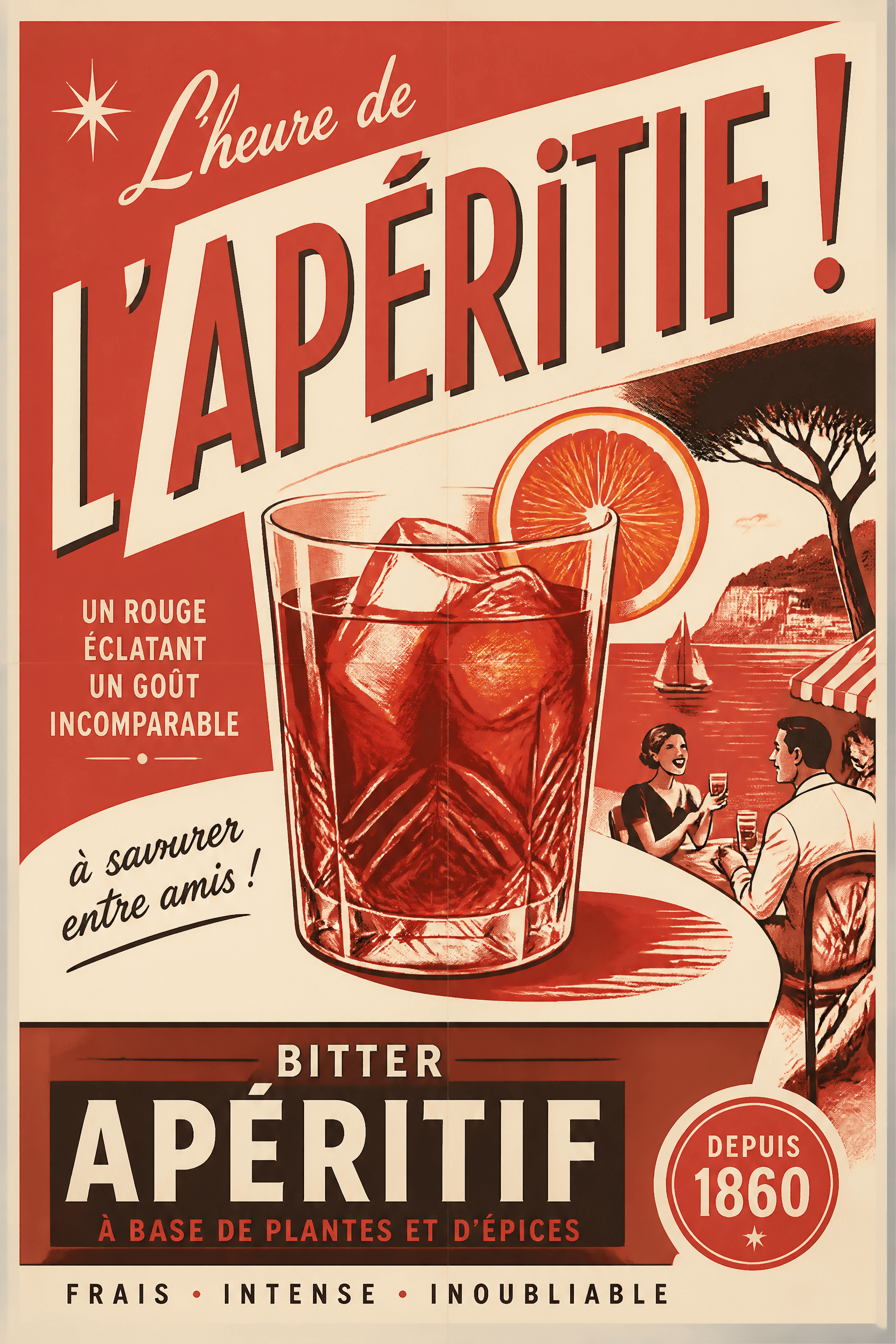 Affiche APÉRITIF — typographie illustrée rétro années 1950
