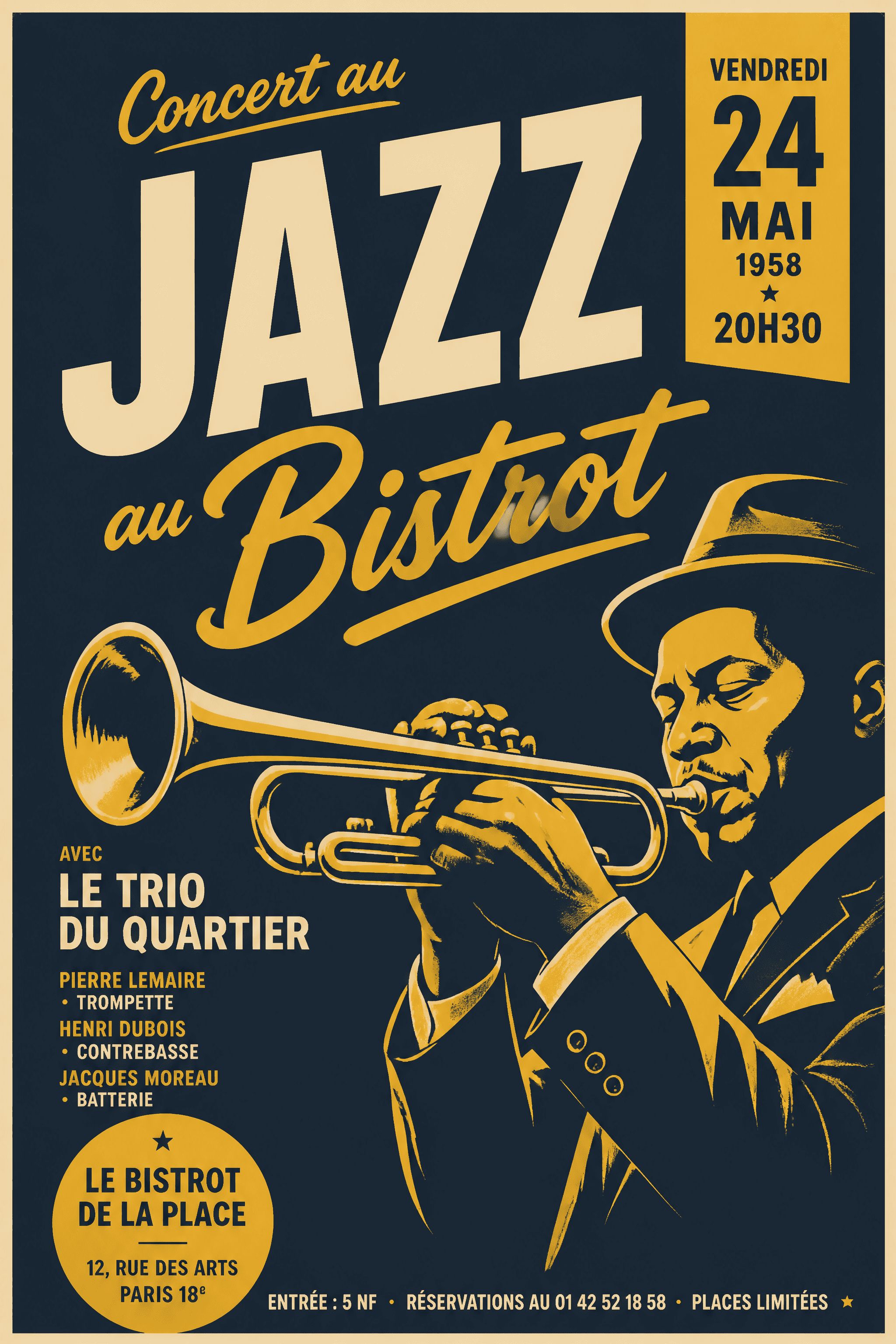 Affiche Jazz au Bistrot — affiche de concert vintage années 1950
