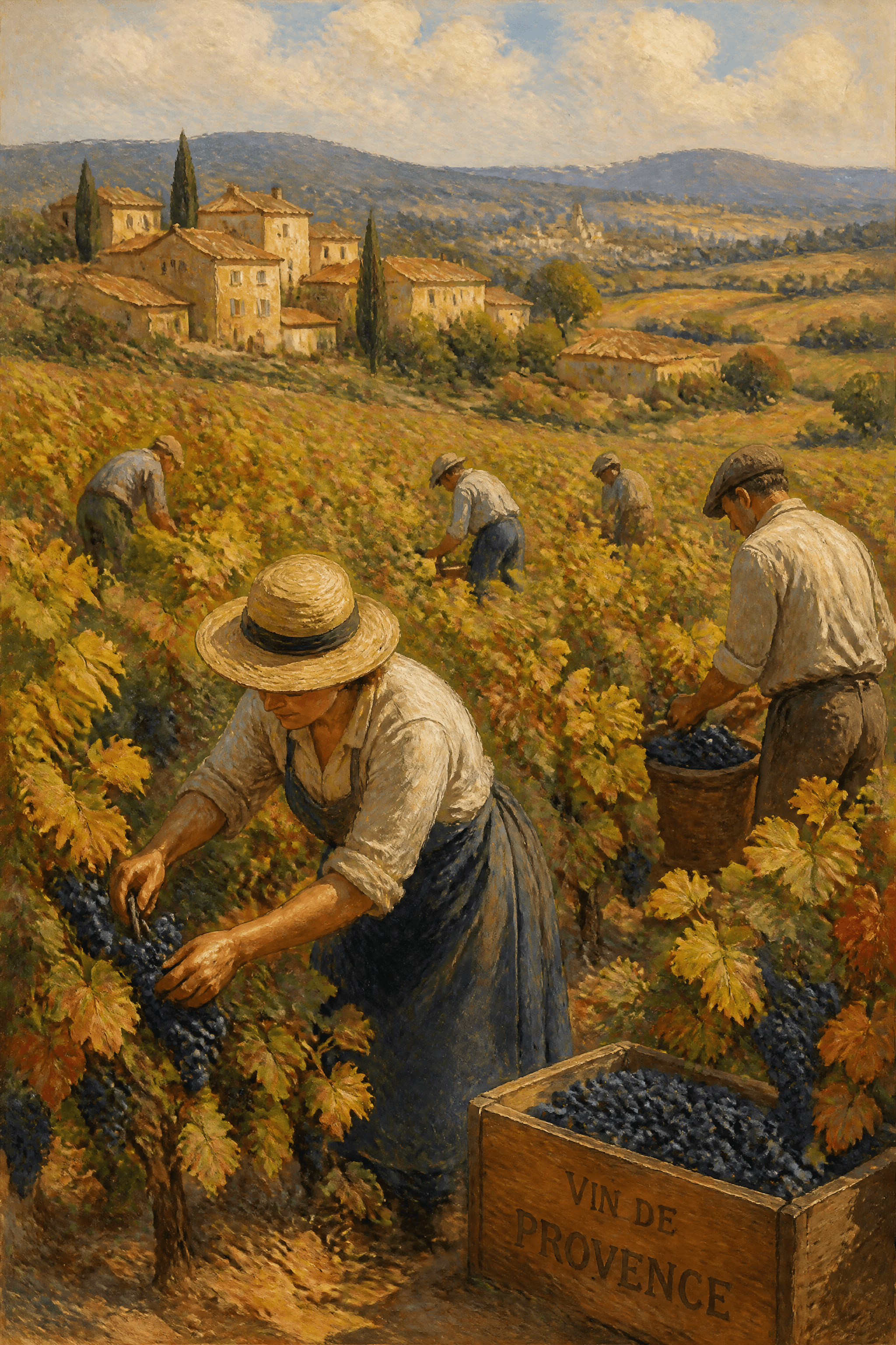 Affiche Vendanges — scène de récolte impressionniste provençale