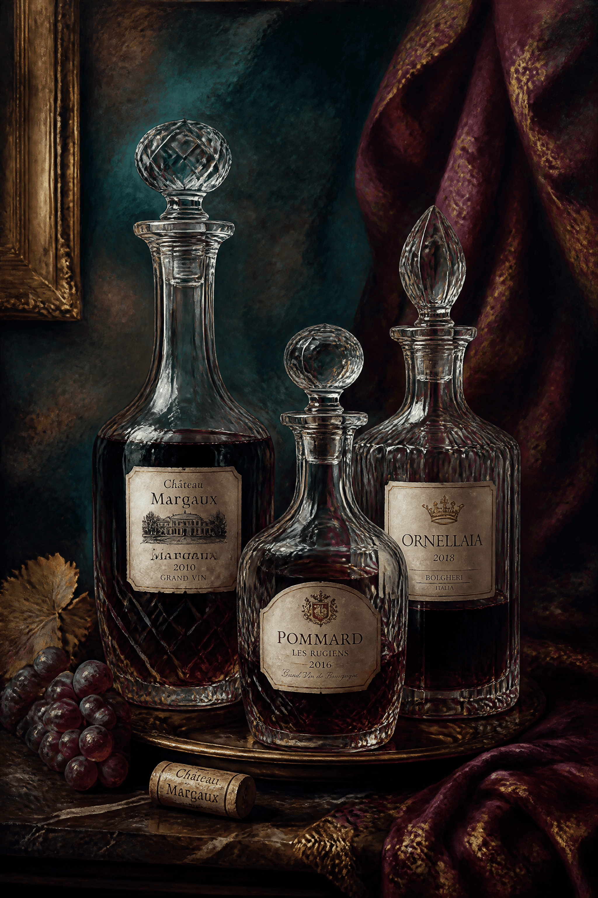 Affiche Carafes à Décanter — nature morte cristal et rubis