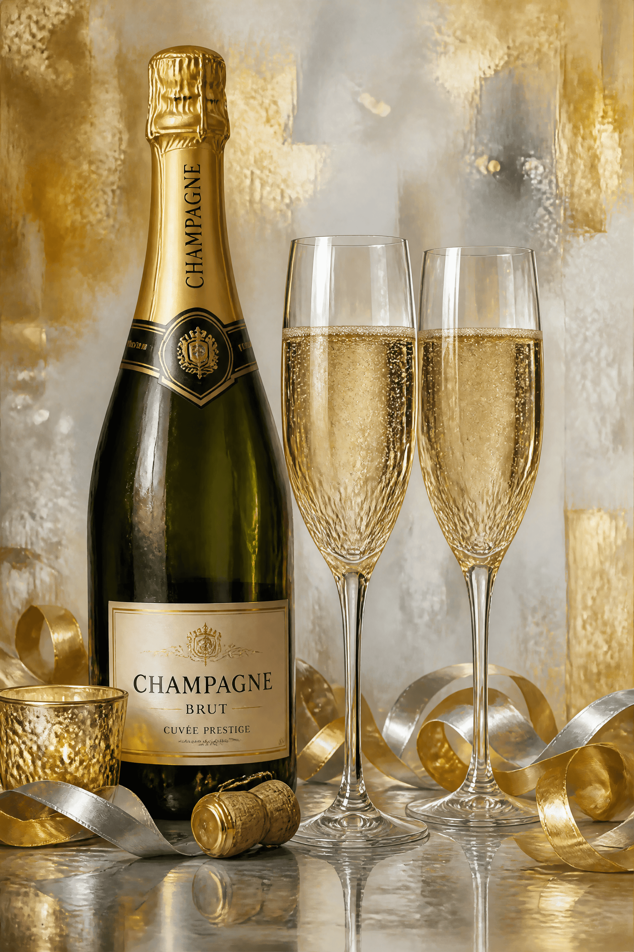 Affiche Champagne et Flûtes — fête et élégance en bulles d'or