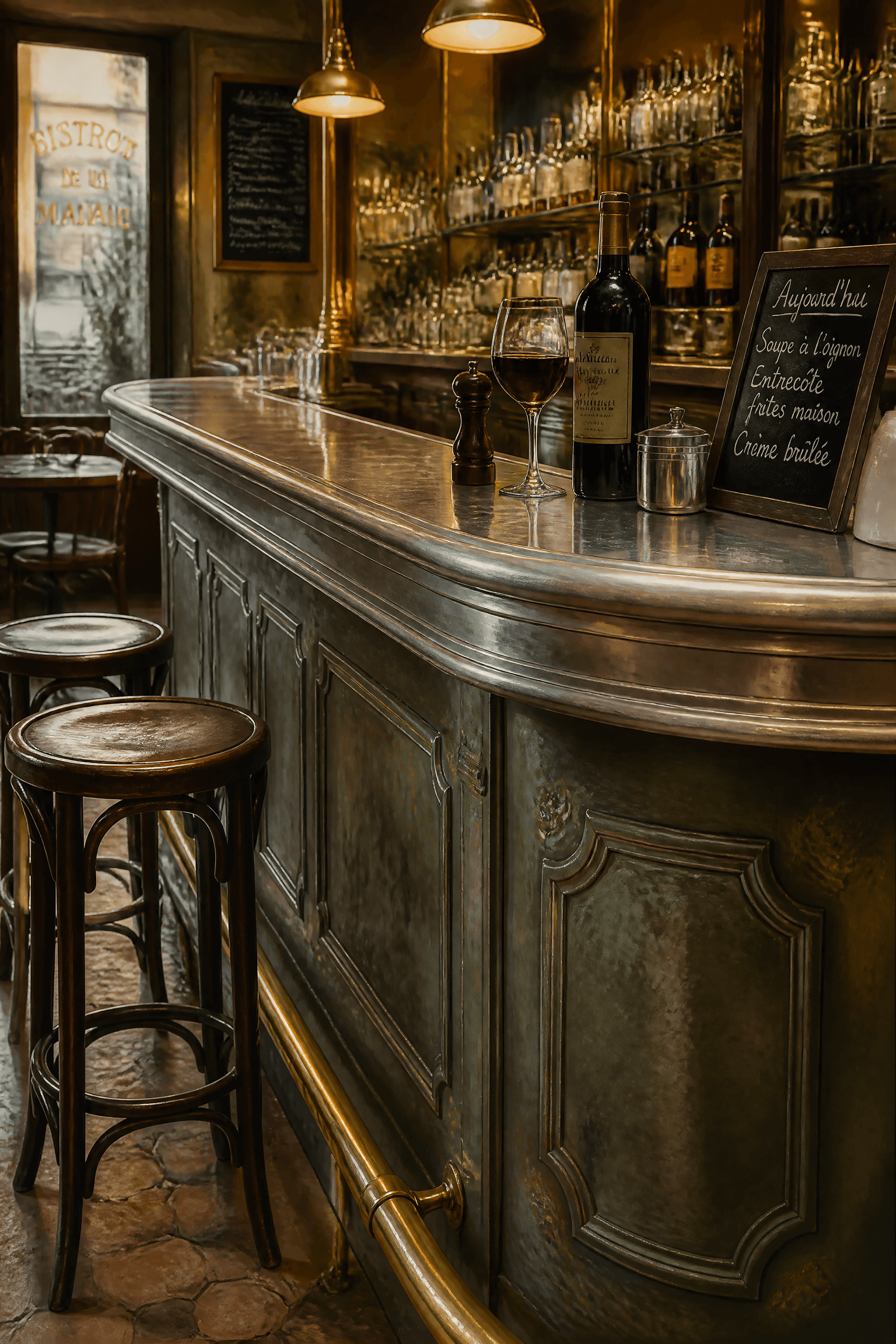 Affiche Comptoir de Zinc — intérieur bistrot lumière du soir