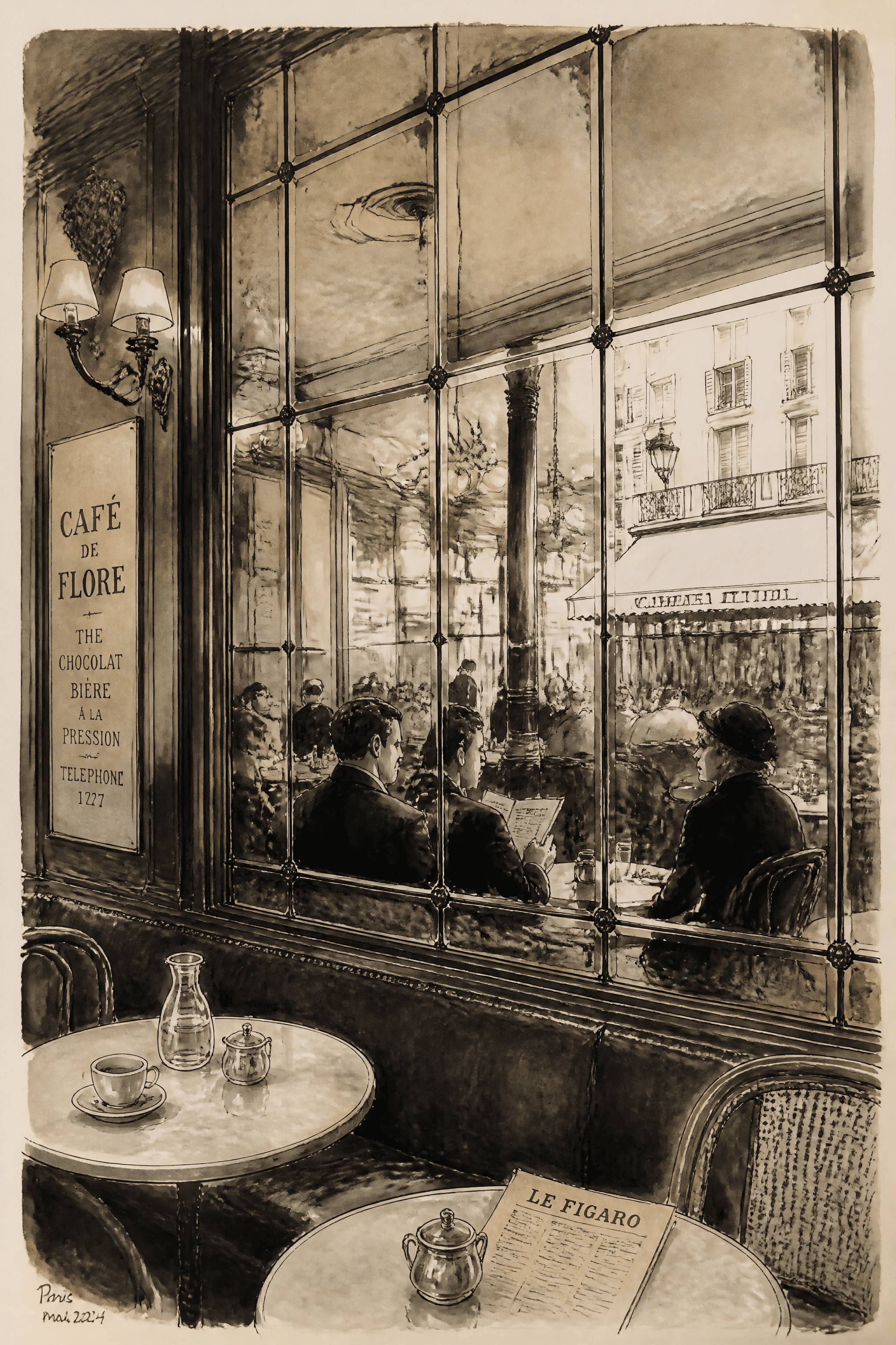 Affiche Miroirs Biseautés — composition de reflets bistrot