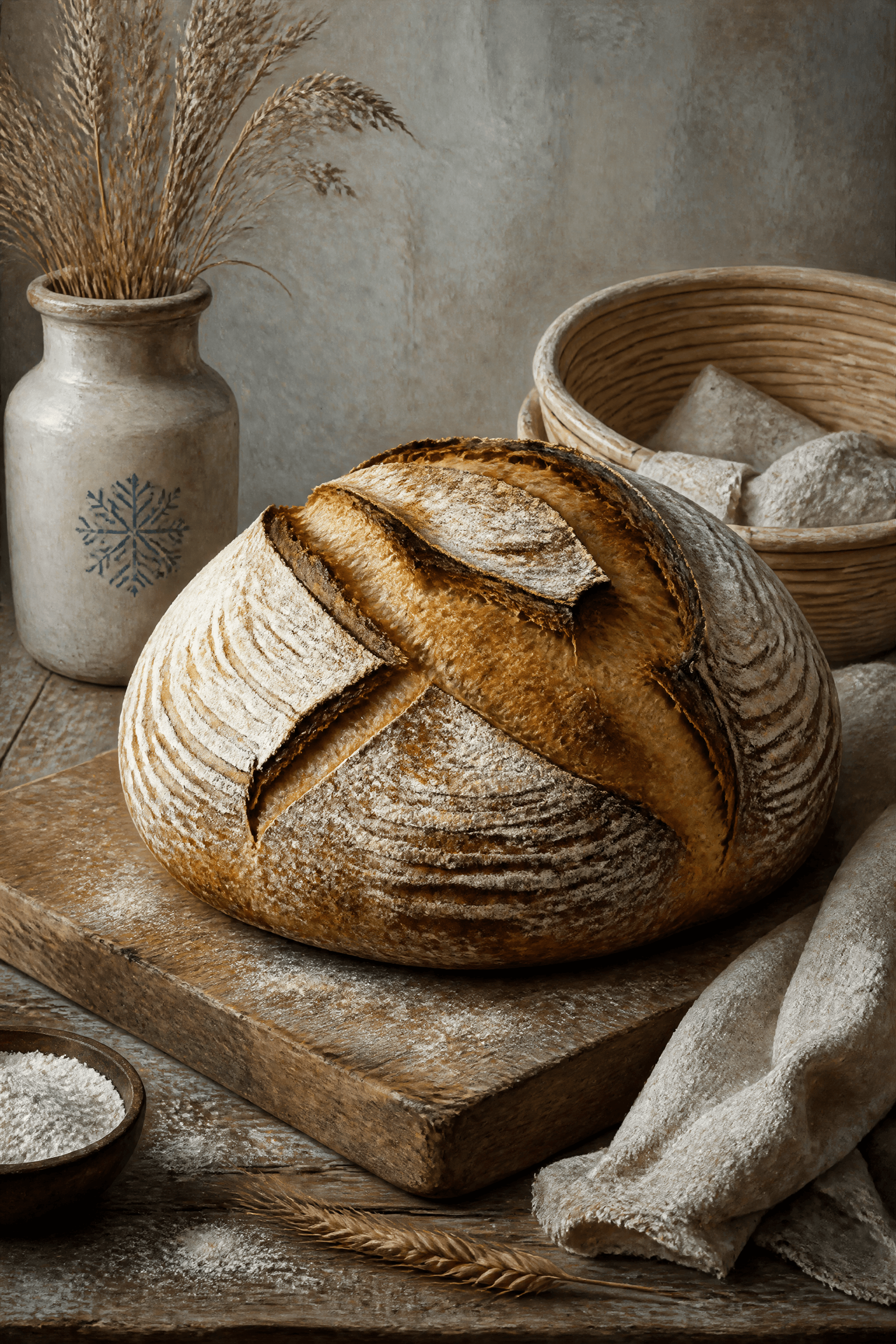 Affiche Pain au Levain — miche artisanale sur planche en bois