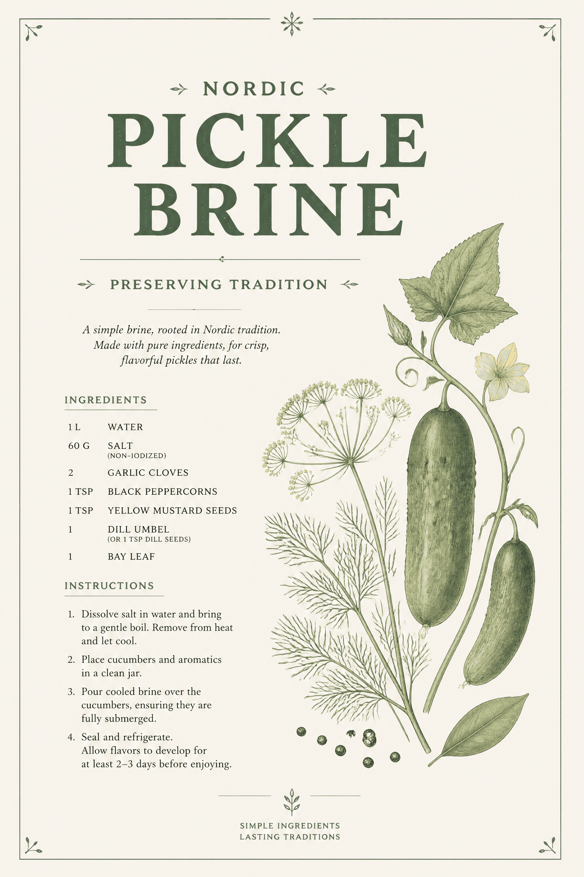 Affiche Recette Saumure — conservation nordique typographique