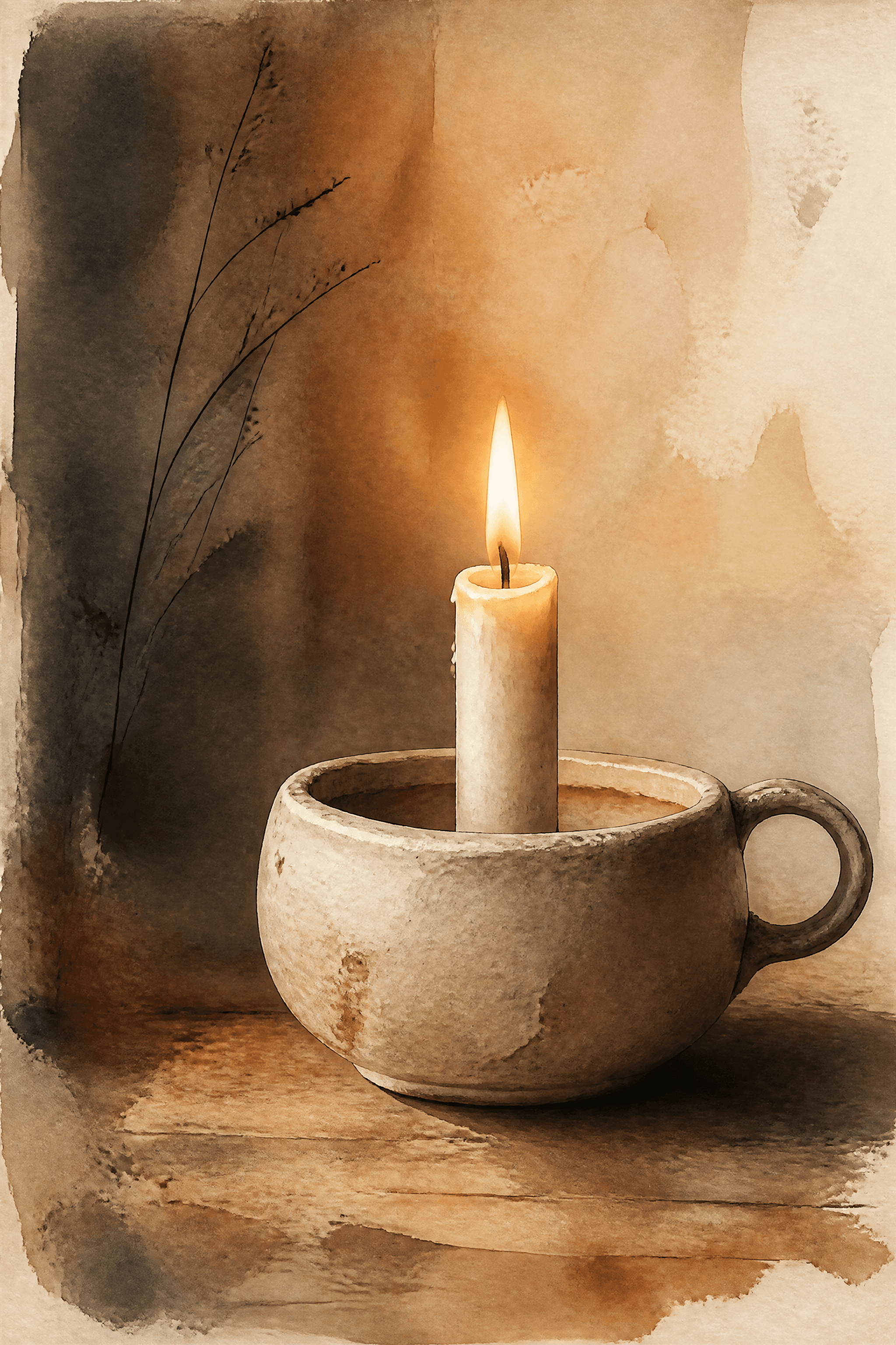 Affiche Bougie en Céramique — esprit wabi-sabi et terreux