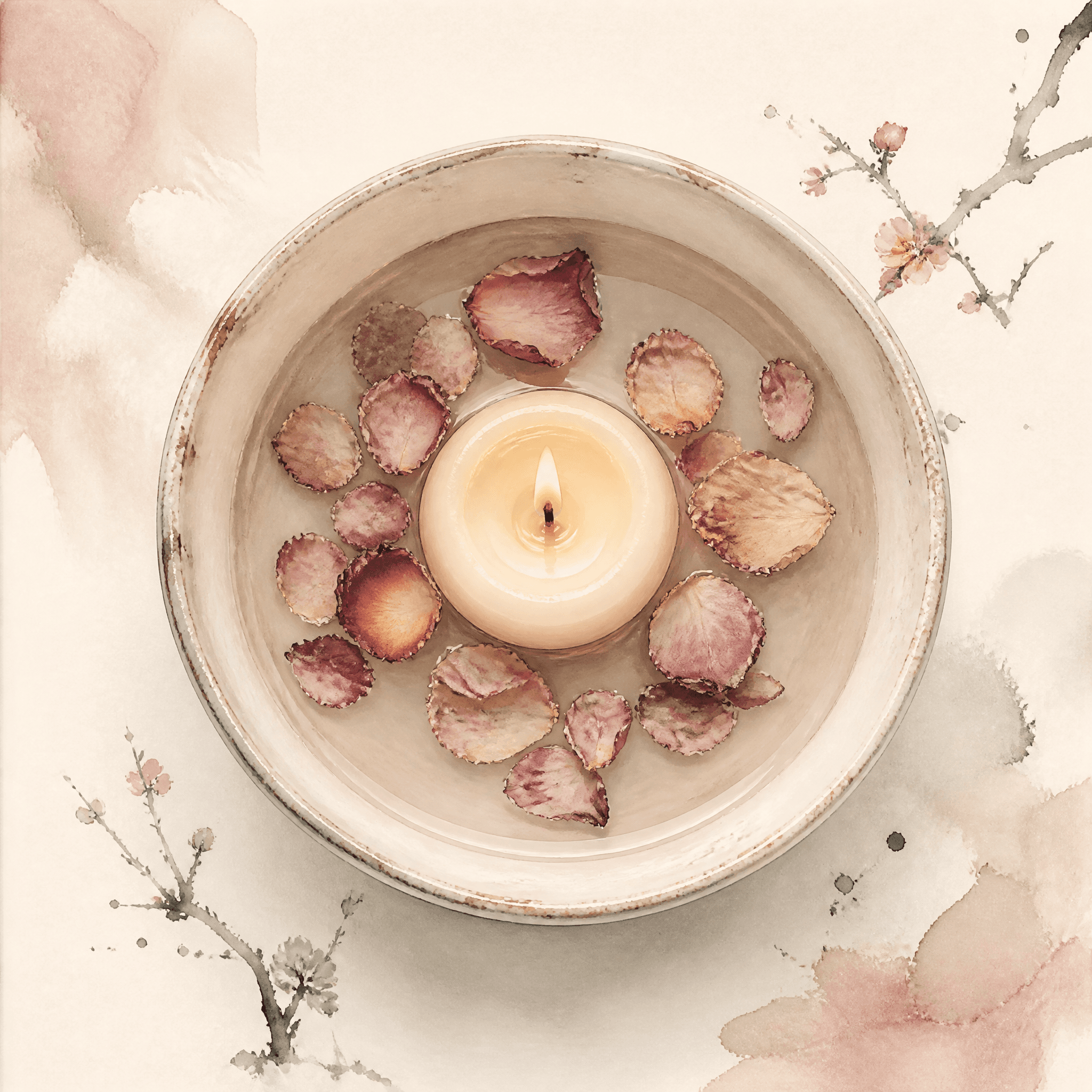 Affiche Bougie Flottante — pétales séchés et eau de rose