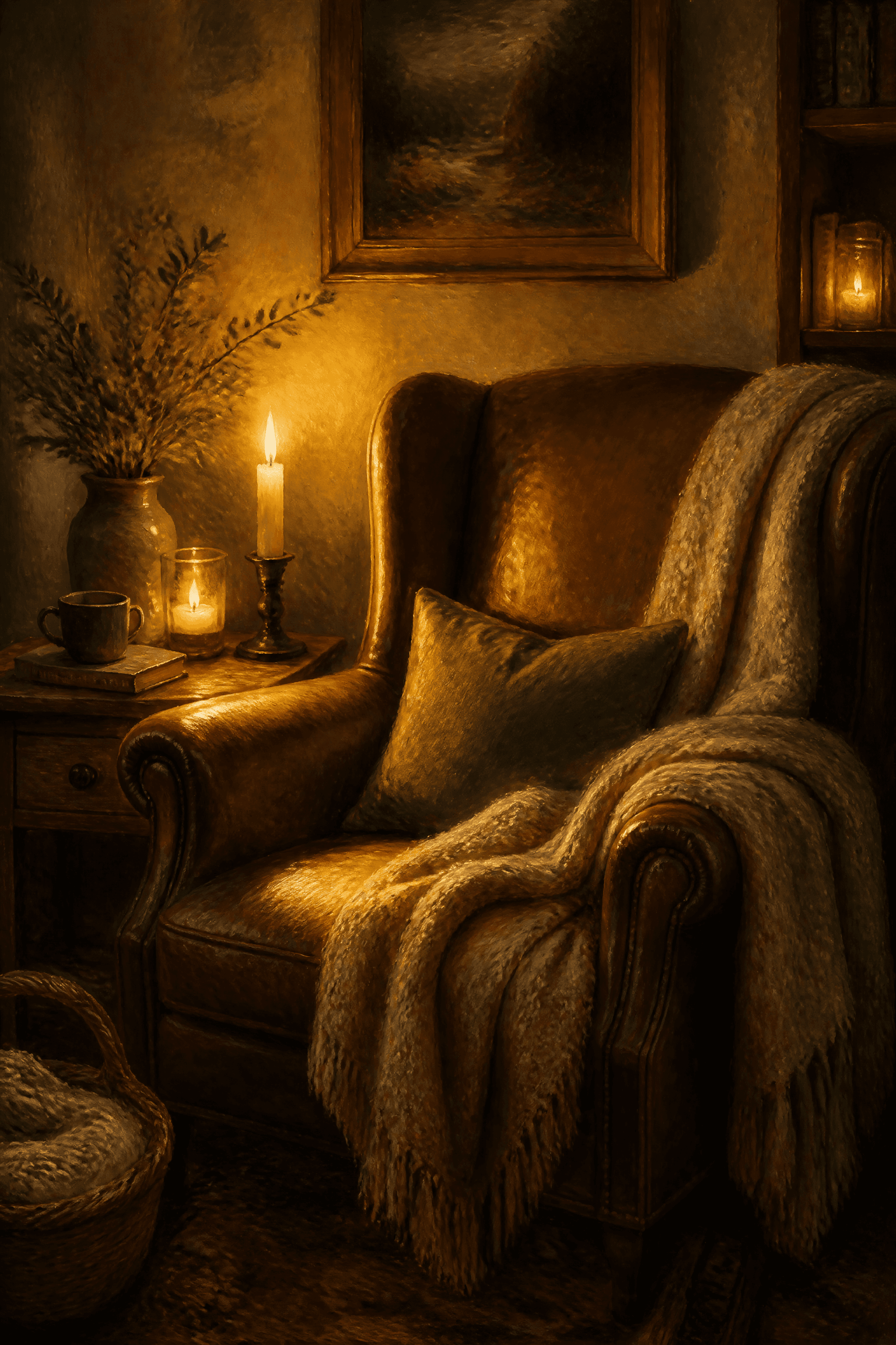 Affiche Fauteuil et Bougie — invitation au repos hygge
