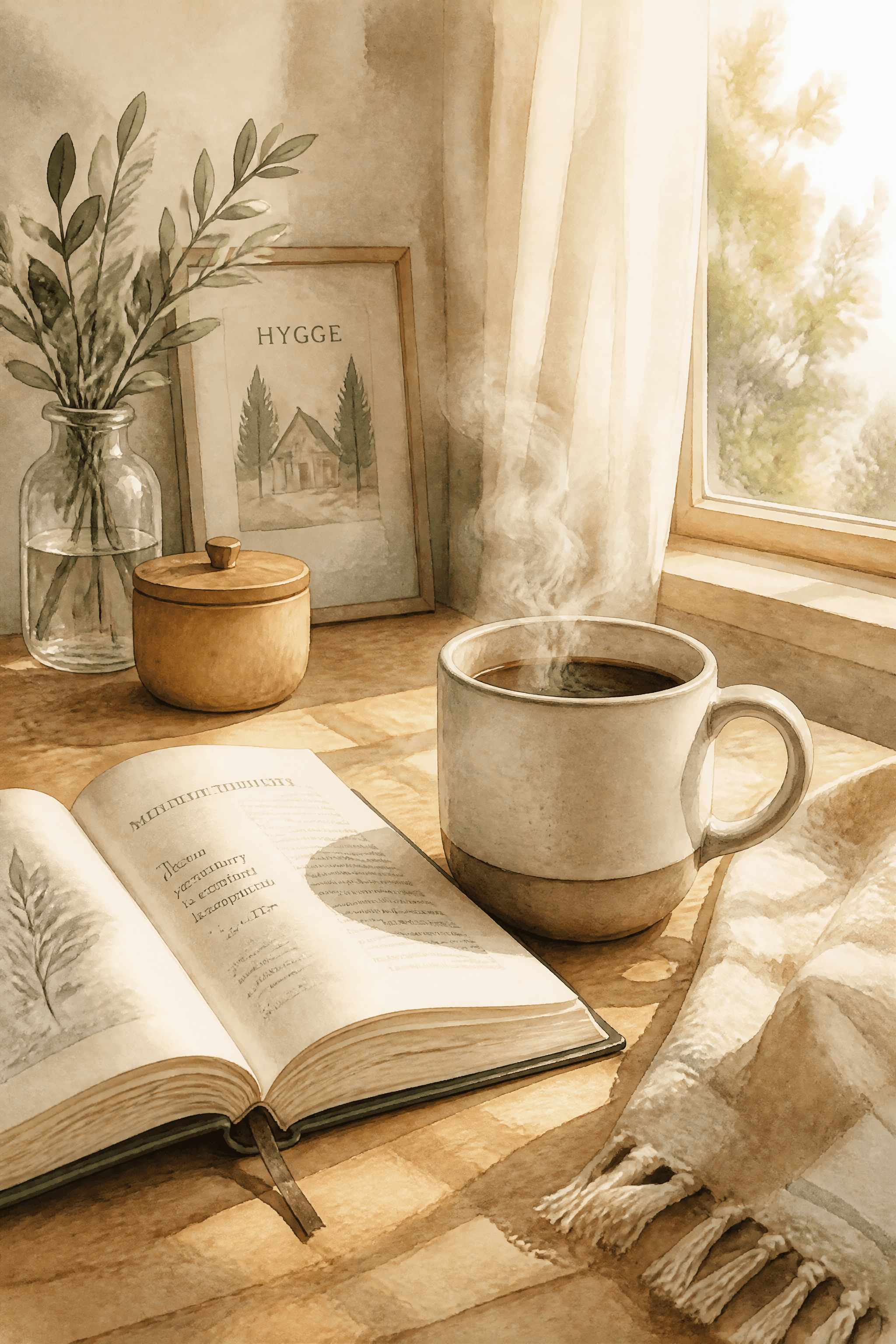 Affiche Mug et Livre — rituel matinal hygge