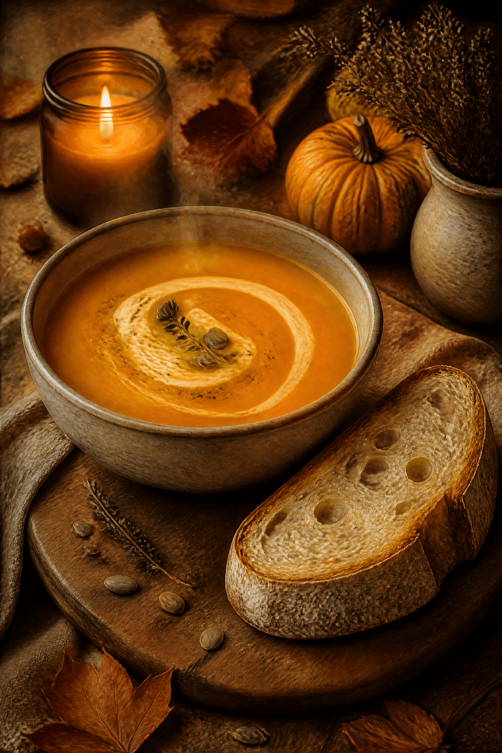 Affiche Soupe et Pain — nature morte hygge d'automne