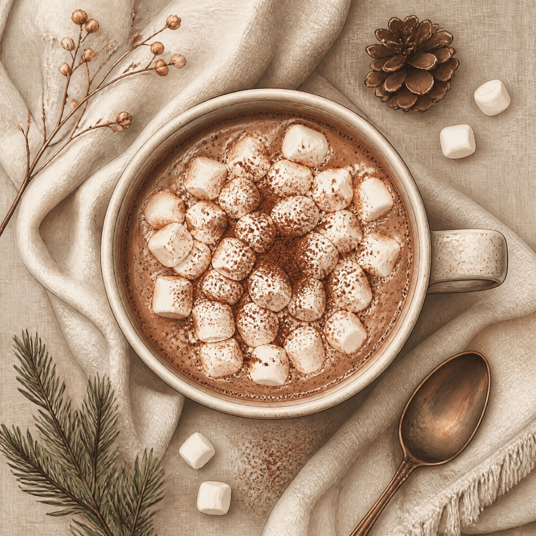 Affiche Chocolat Chaud — vue de dessus marshmallows