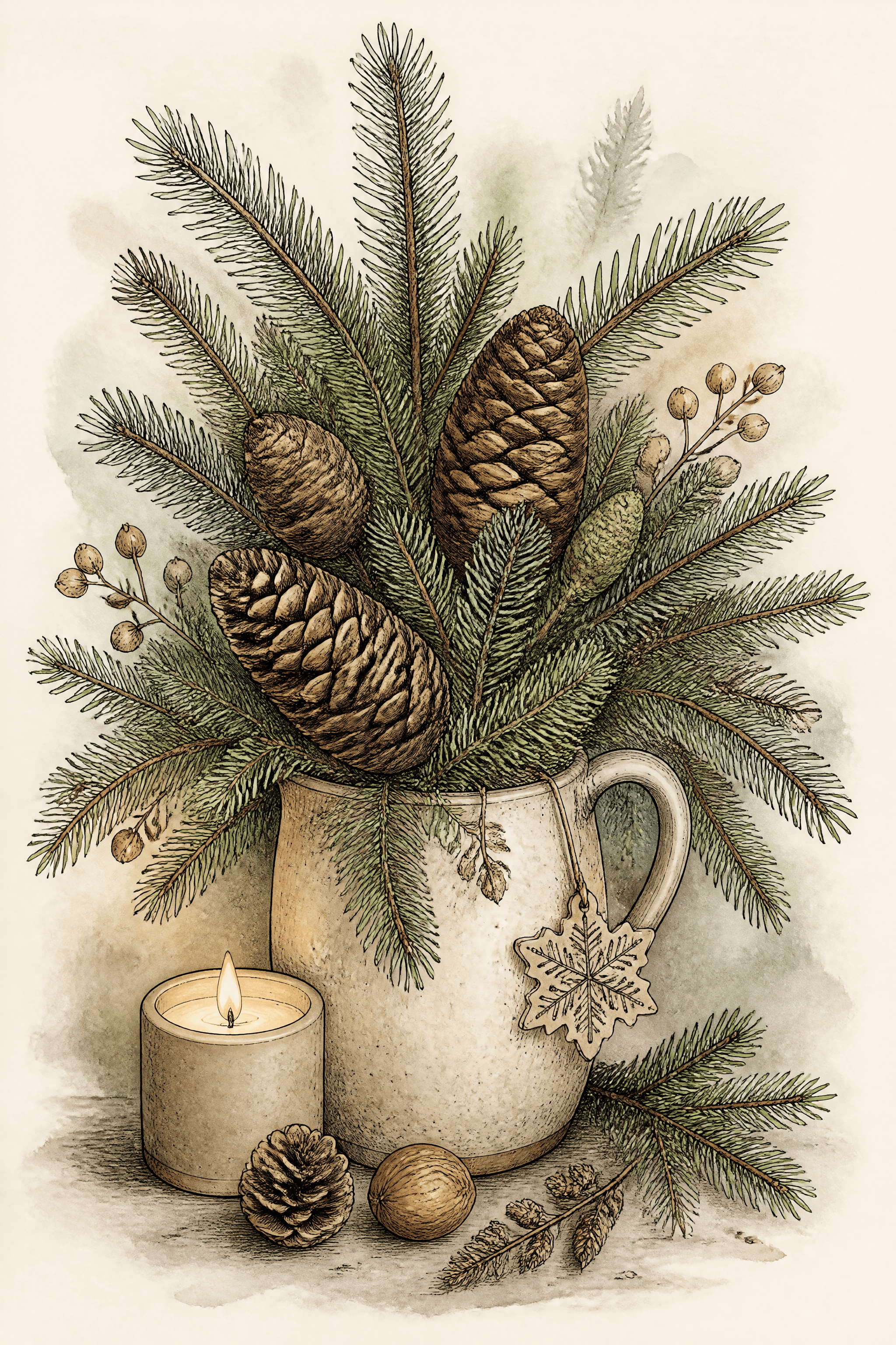 Affiche Pomme de Pin et Épicéa — botanical de Noël nordique