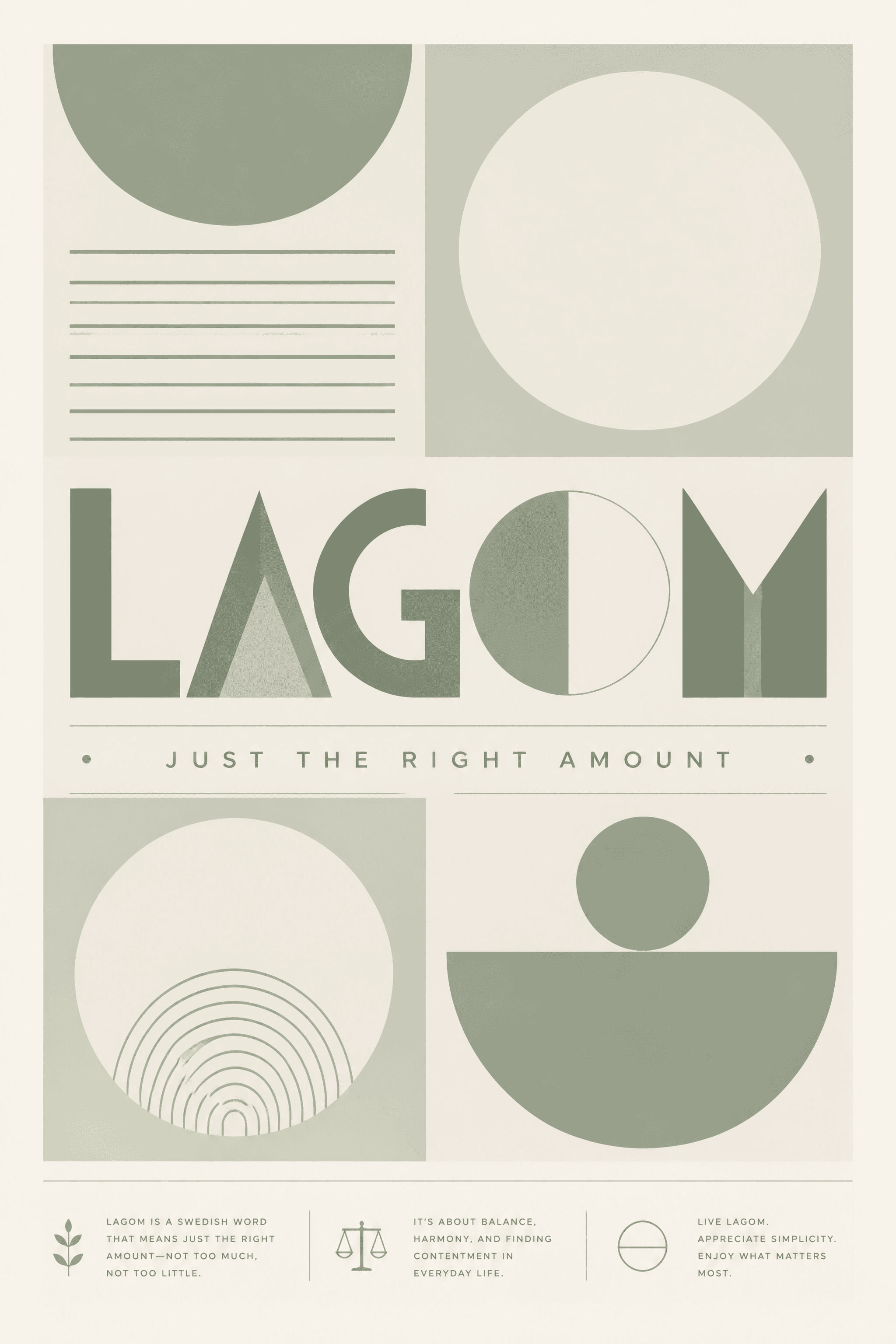 Affiche LAGOM — la juste mesure suédoise en typographie géométrique
