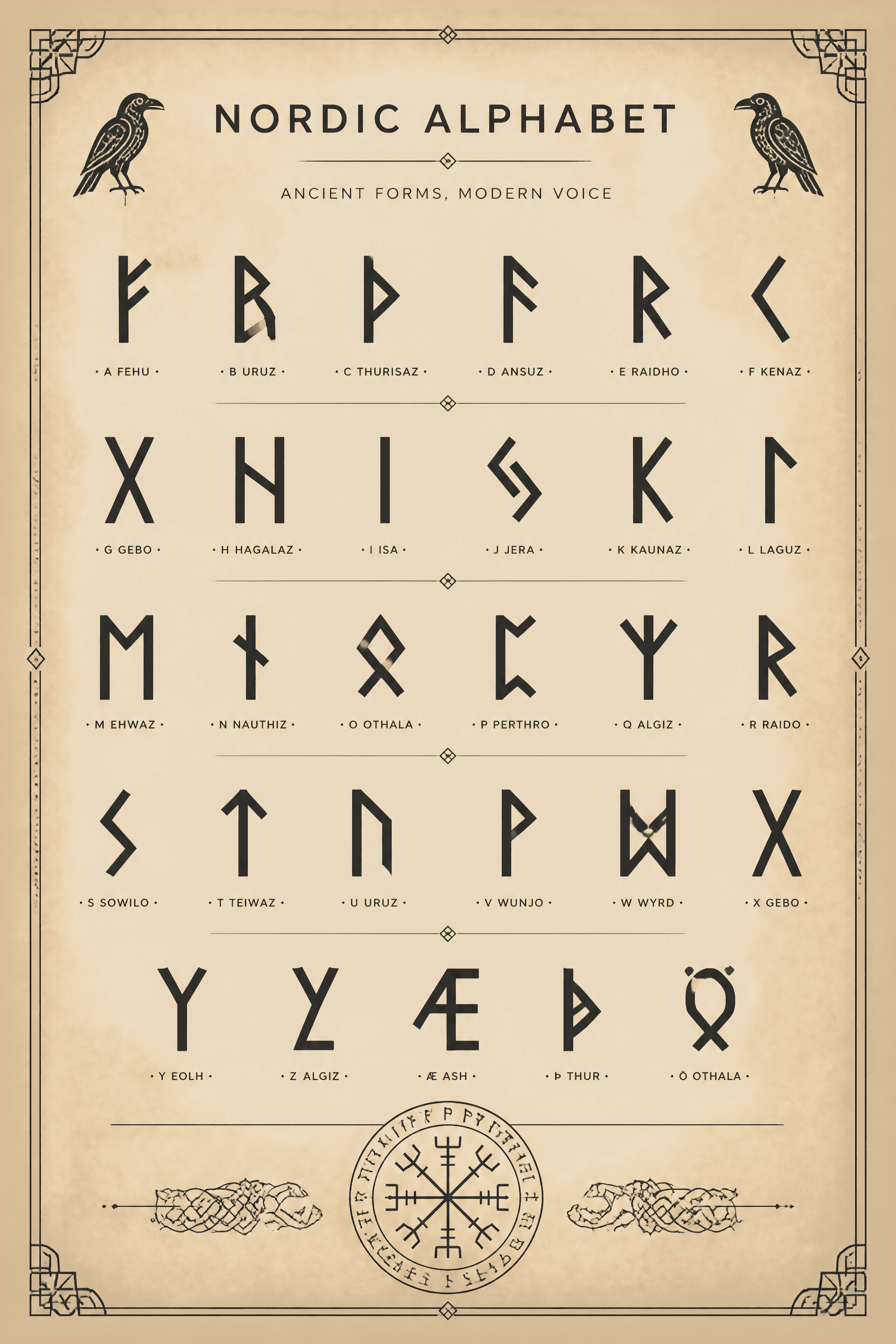Affiche Alphabet Nordique — runique réinterprété en display moderne