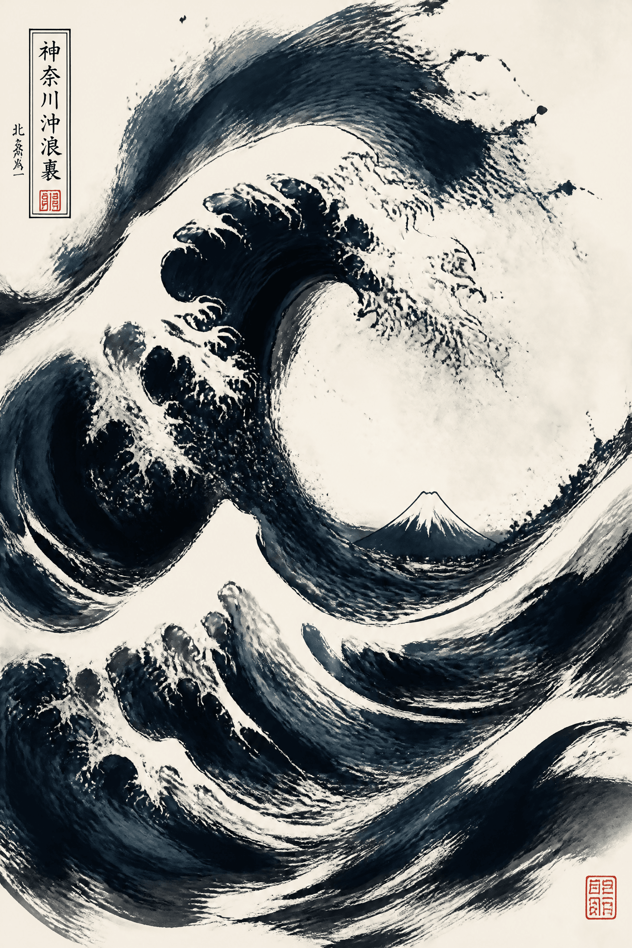 Affiche Vague Japonaise — encre gestuelle inspirée des estampes