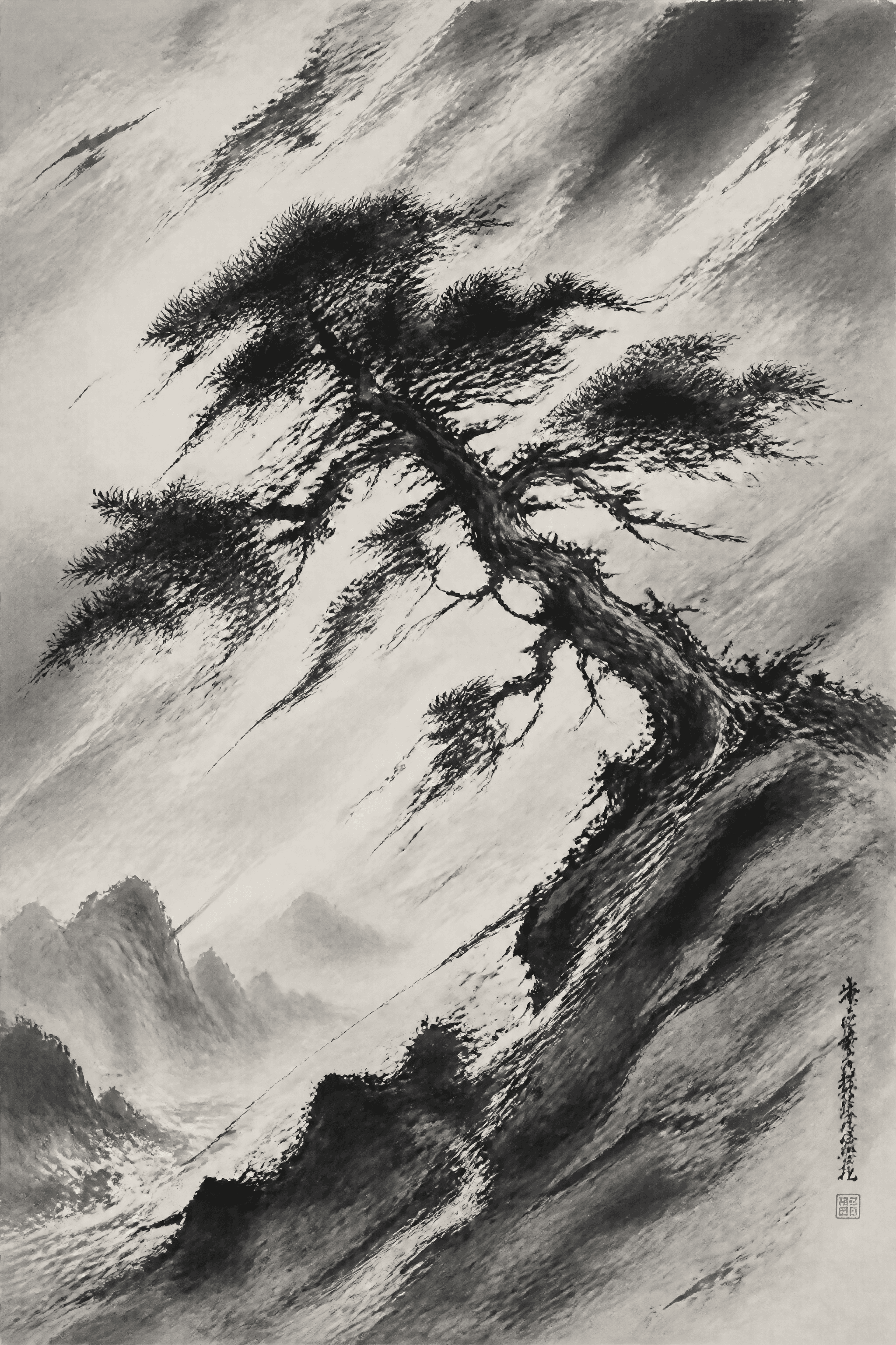 Affiche Pin dans la Tempête — encre dramatique style Nanga
