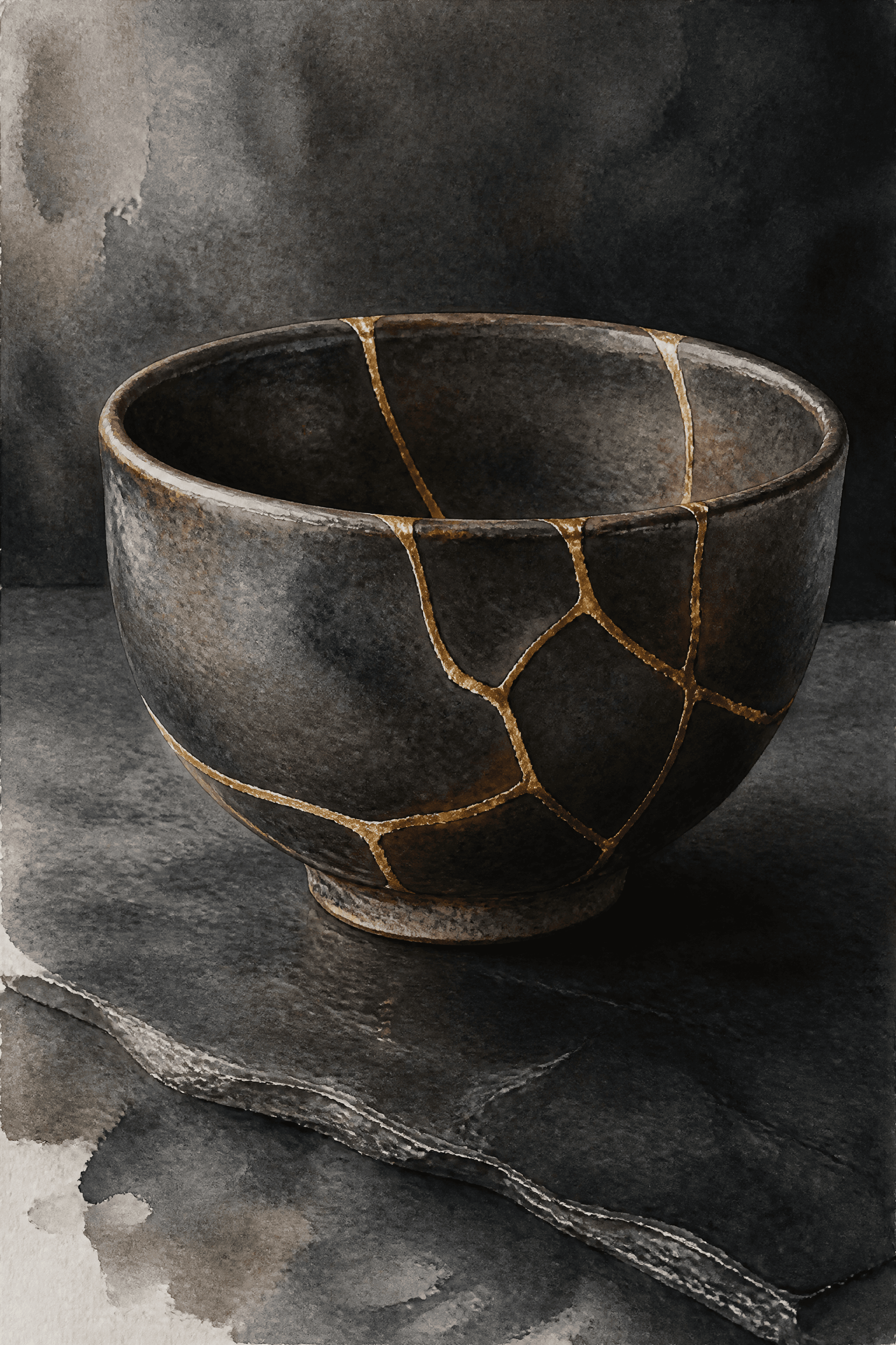 Affiche Kintsugi — bol en céramique réparé à l'or