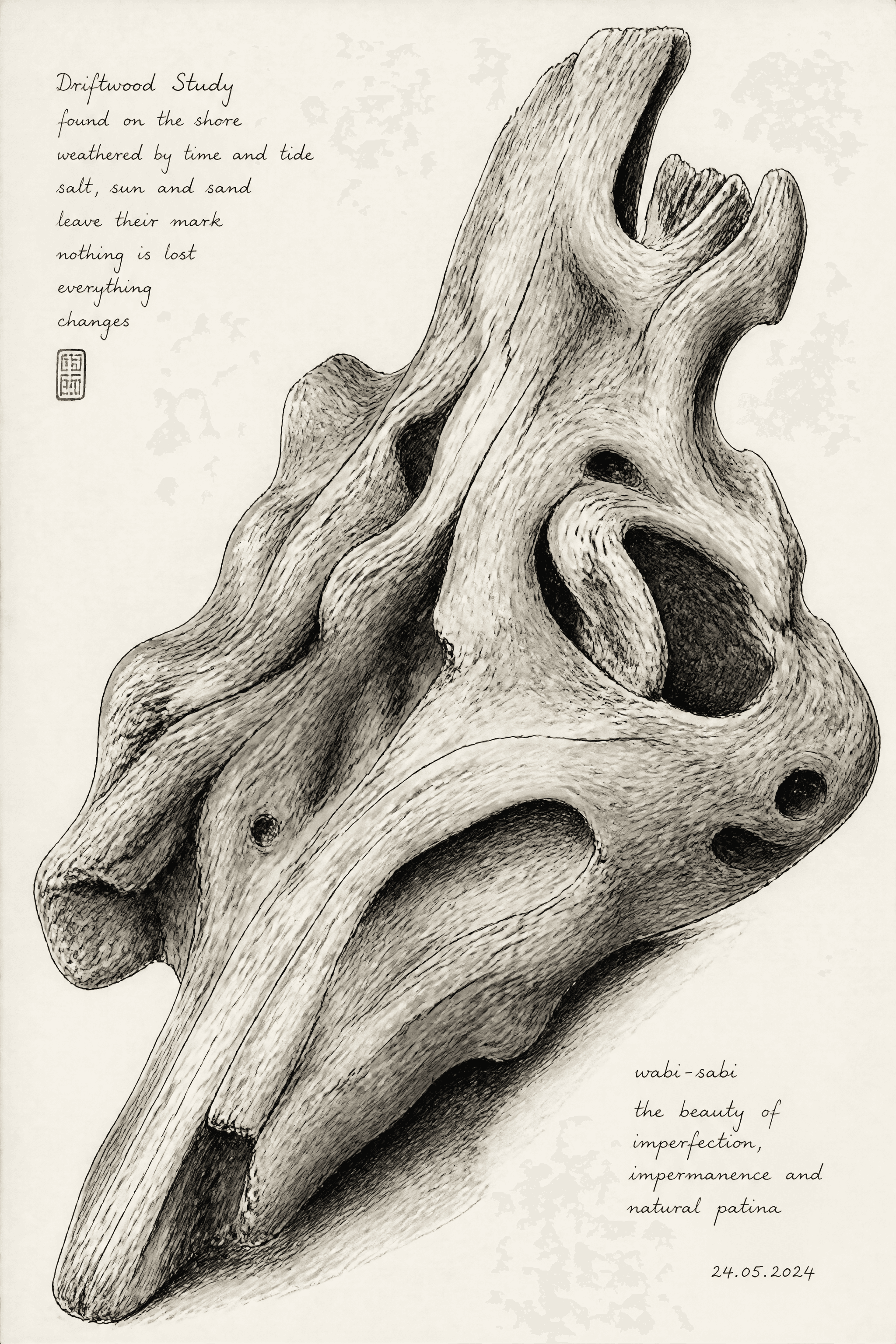 Affiche Bois Flotté — étude encre de la patine naturelle
