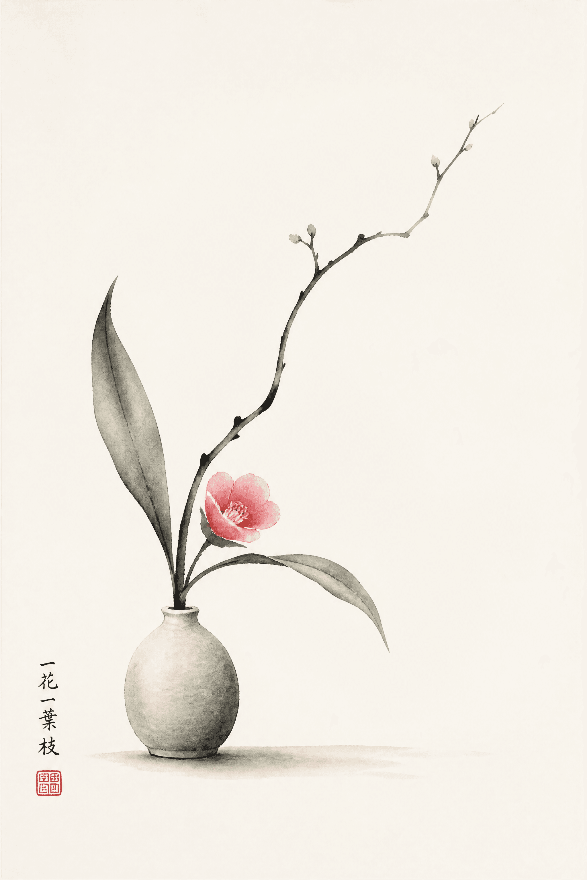 Affiche Ikebana — arrangement floral asymétrique japonais