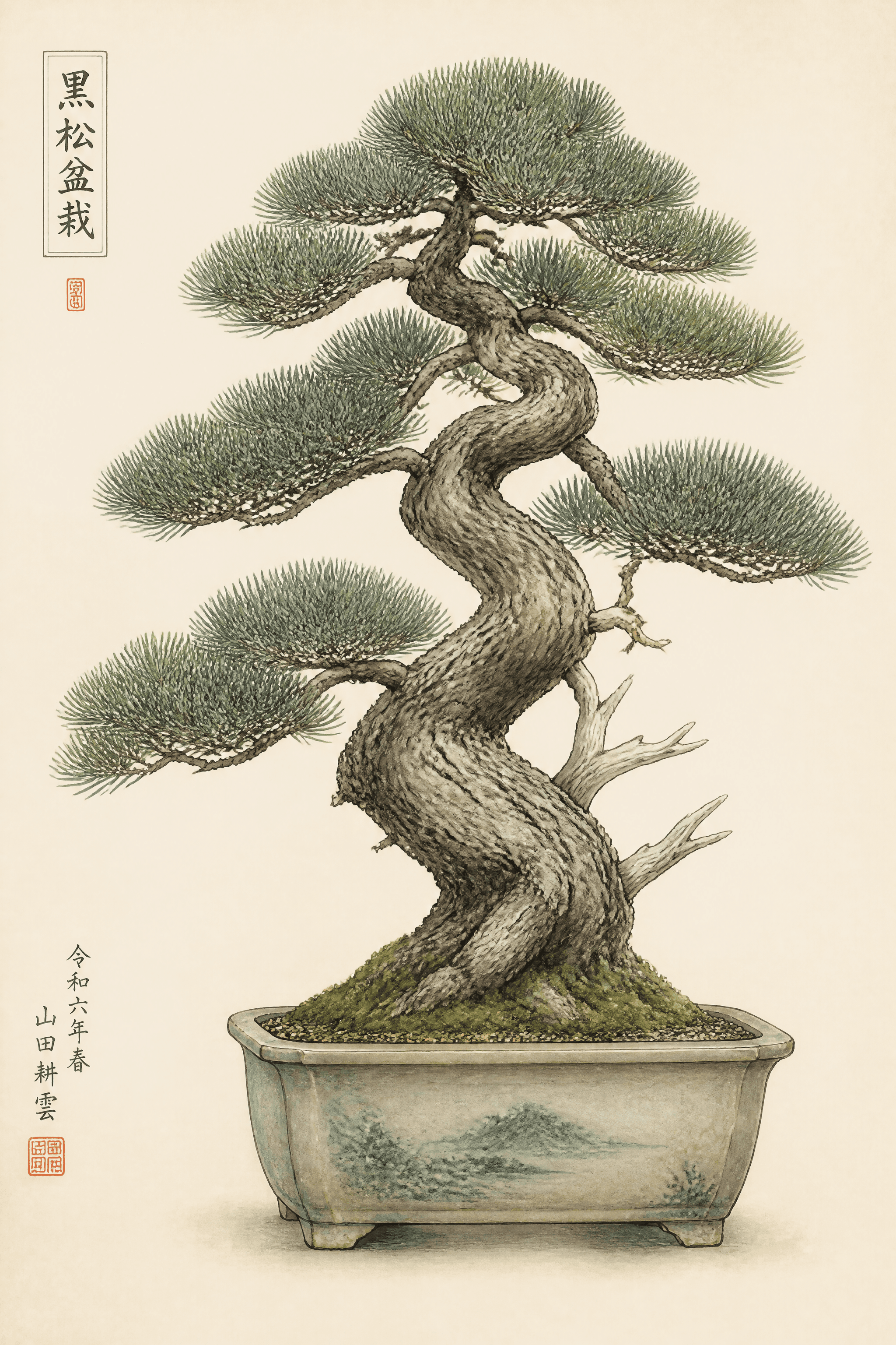 Affiche Bonsaï Pin — illustration botanique japonaise