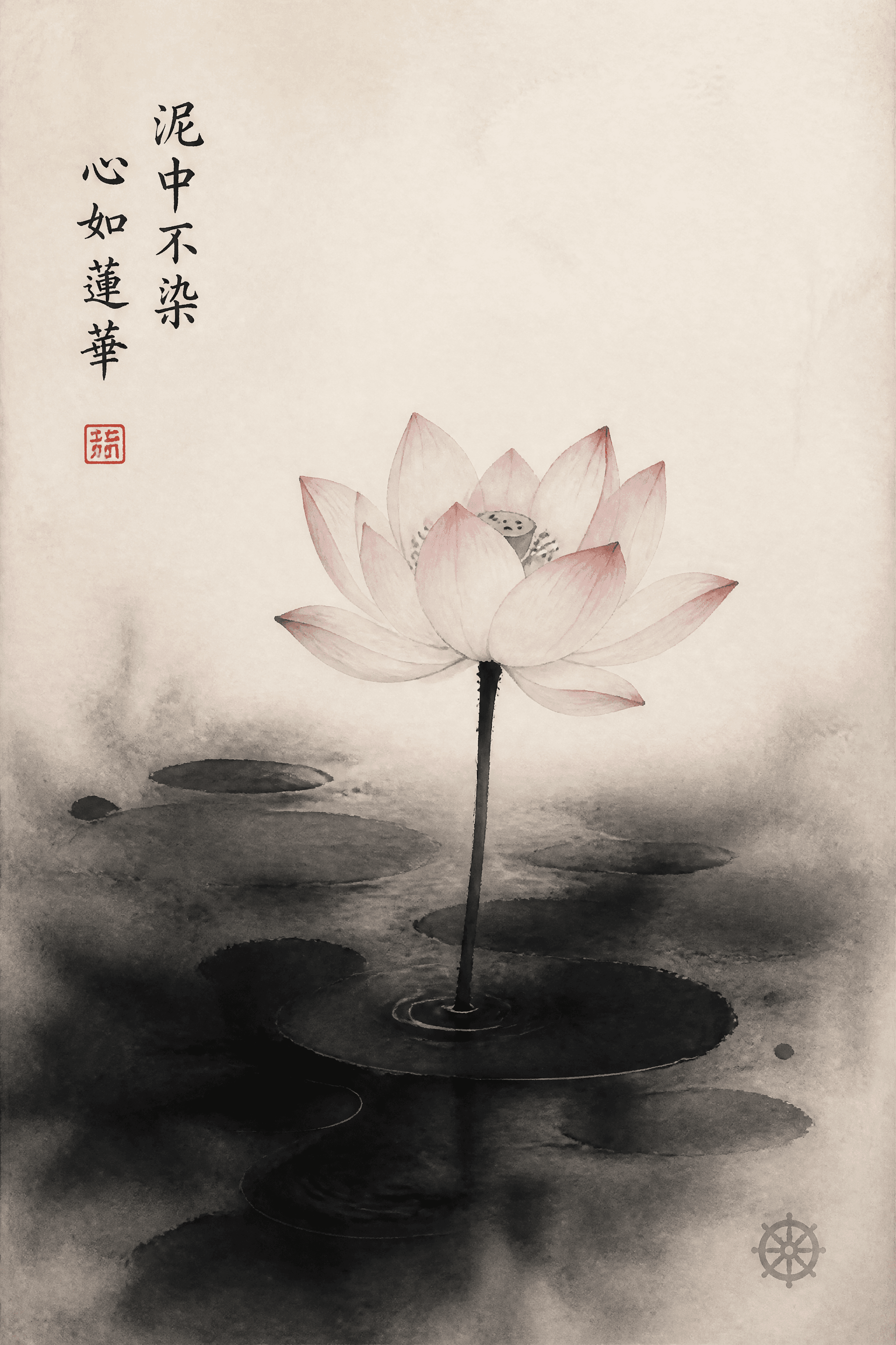 Affiche Lotus — fleur d'eau en encre et lavis bouddhiste