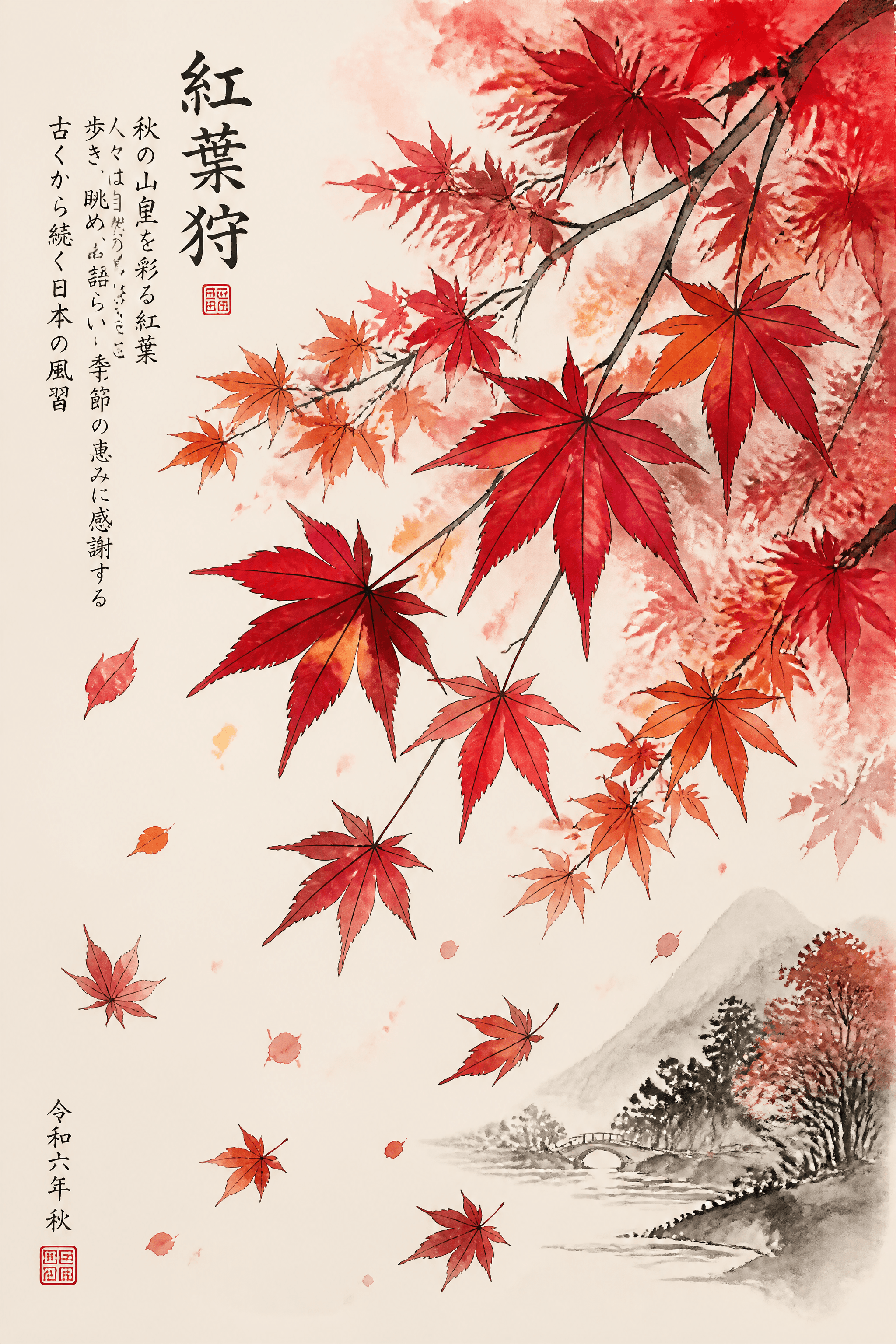 Affiche Érable Japonais — feuilles d'automne momiji en aquarelle