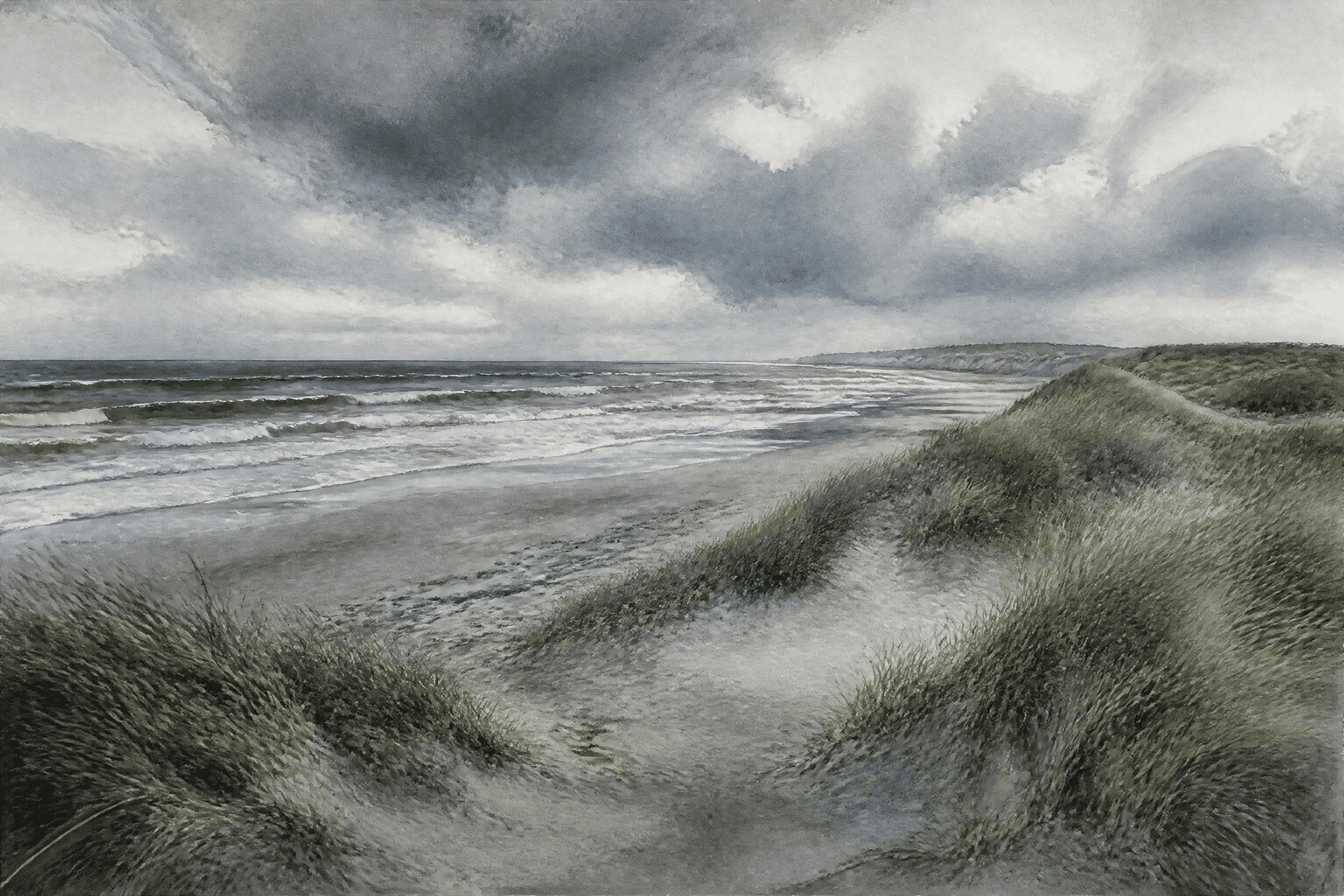 Affiche Côte Danoise — dunes et mer du Nord aquarelle grise