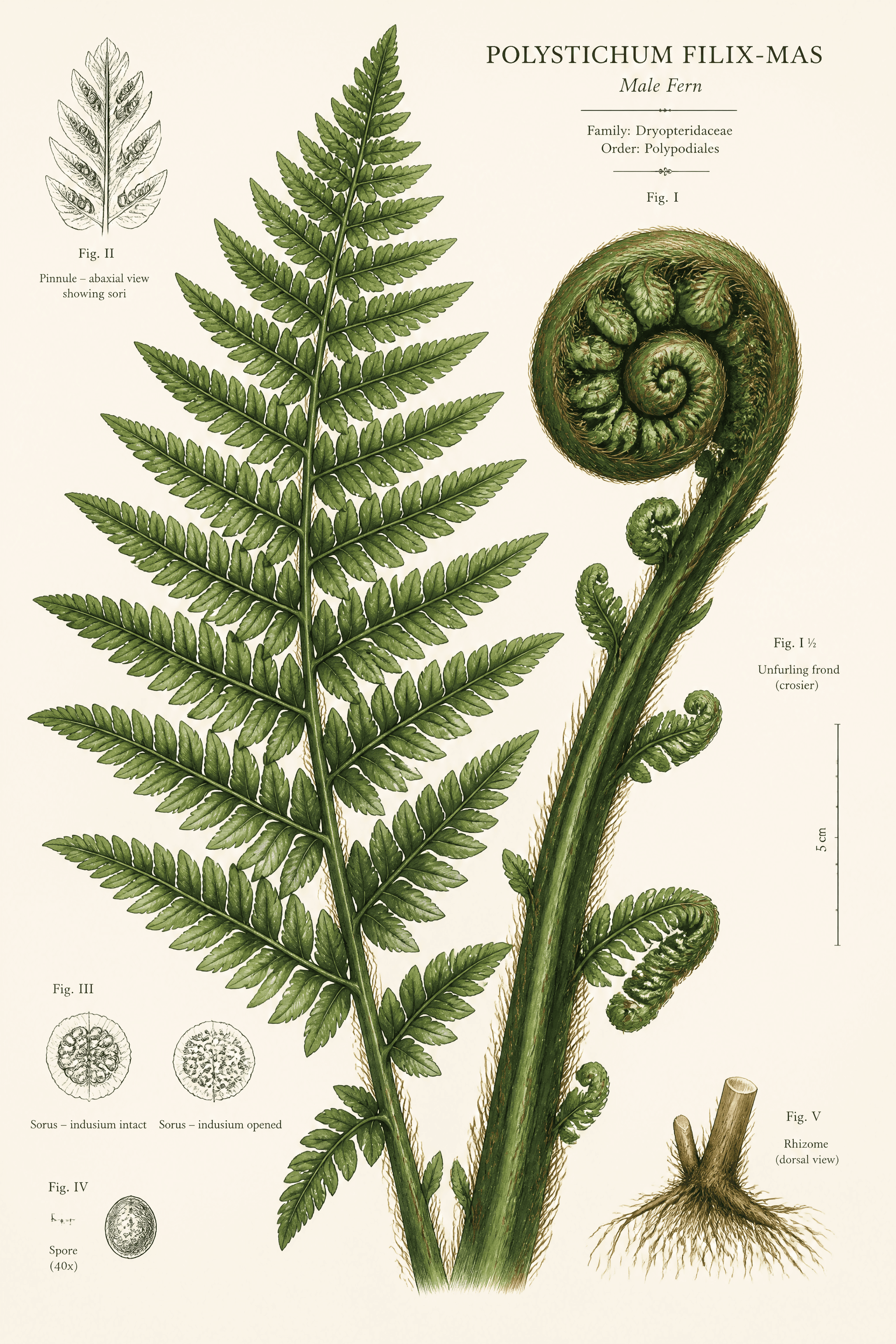 Affiche Fougère Nordique — crosse botanique détaillée sur crème
