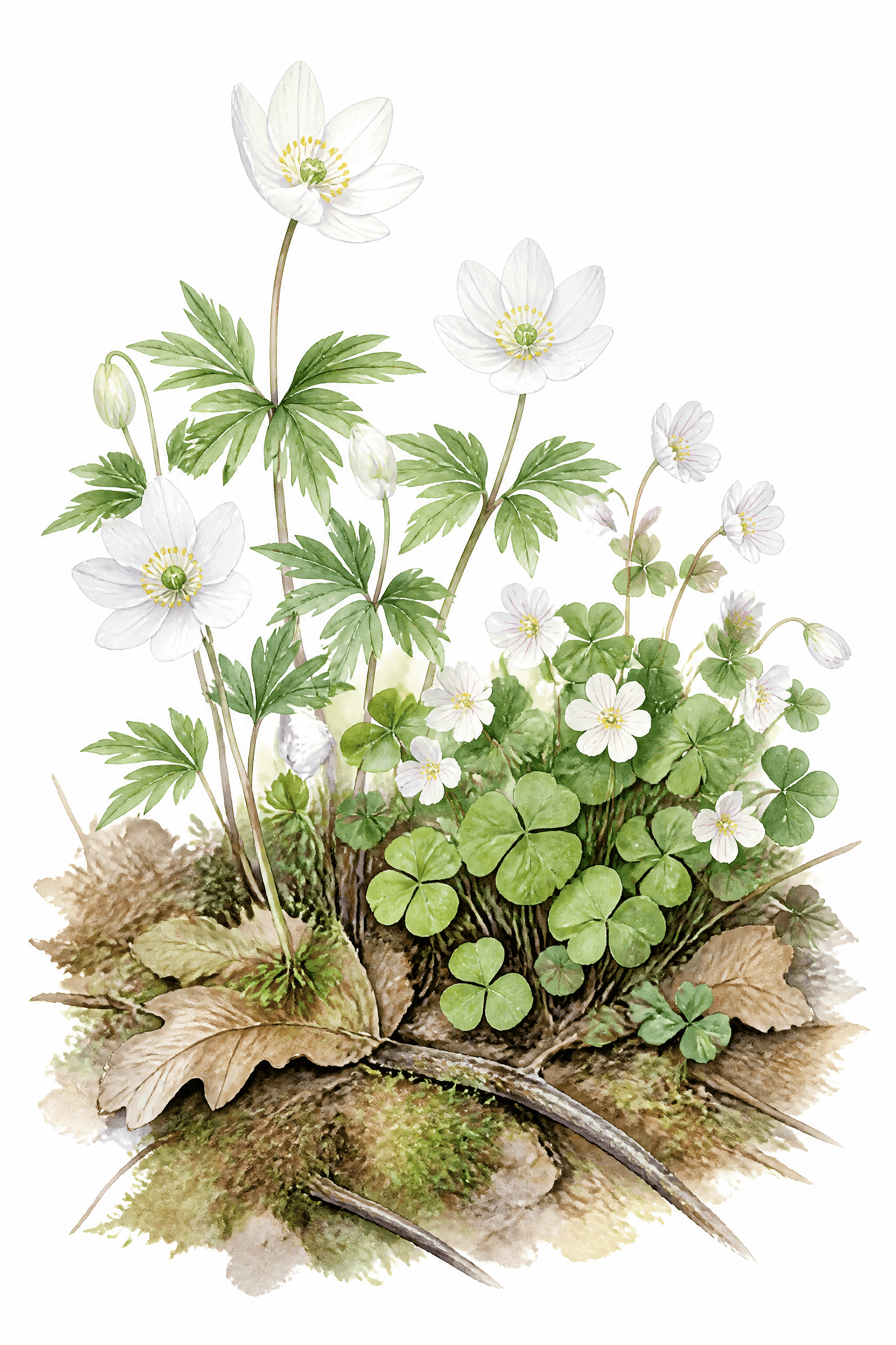 Affiche Anémone des Bois — fleurs de printemps botaniques suédoises