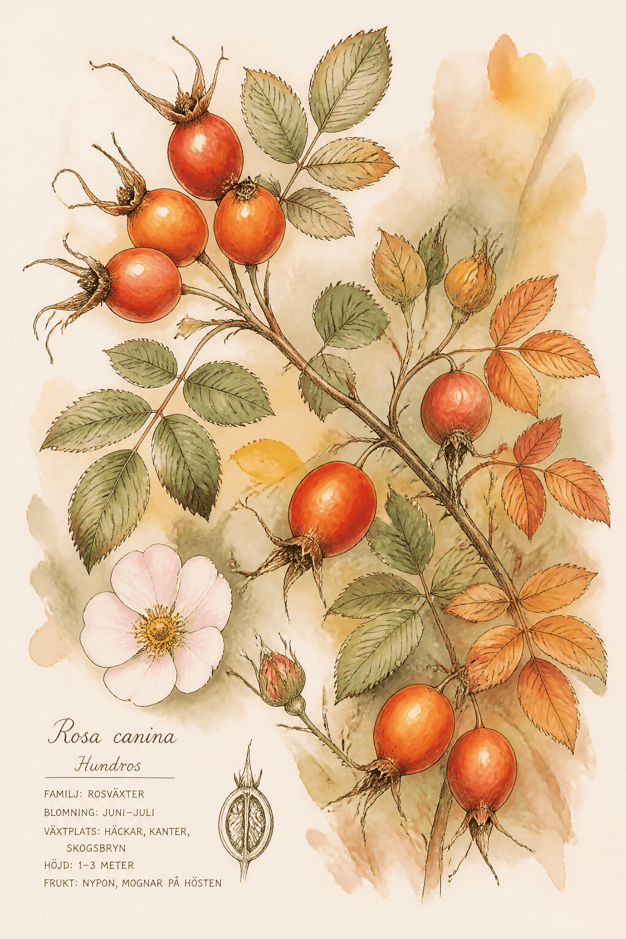 Affiche Cynorhodon — églantier nordique en automne aquarelle
