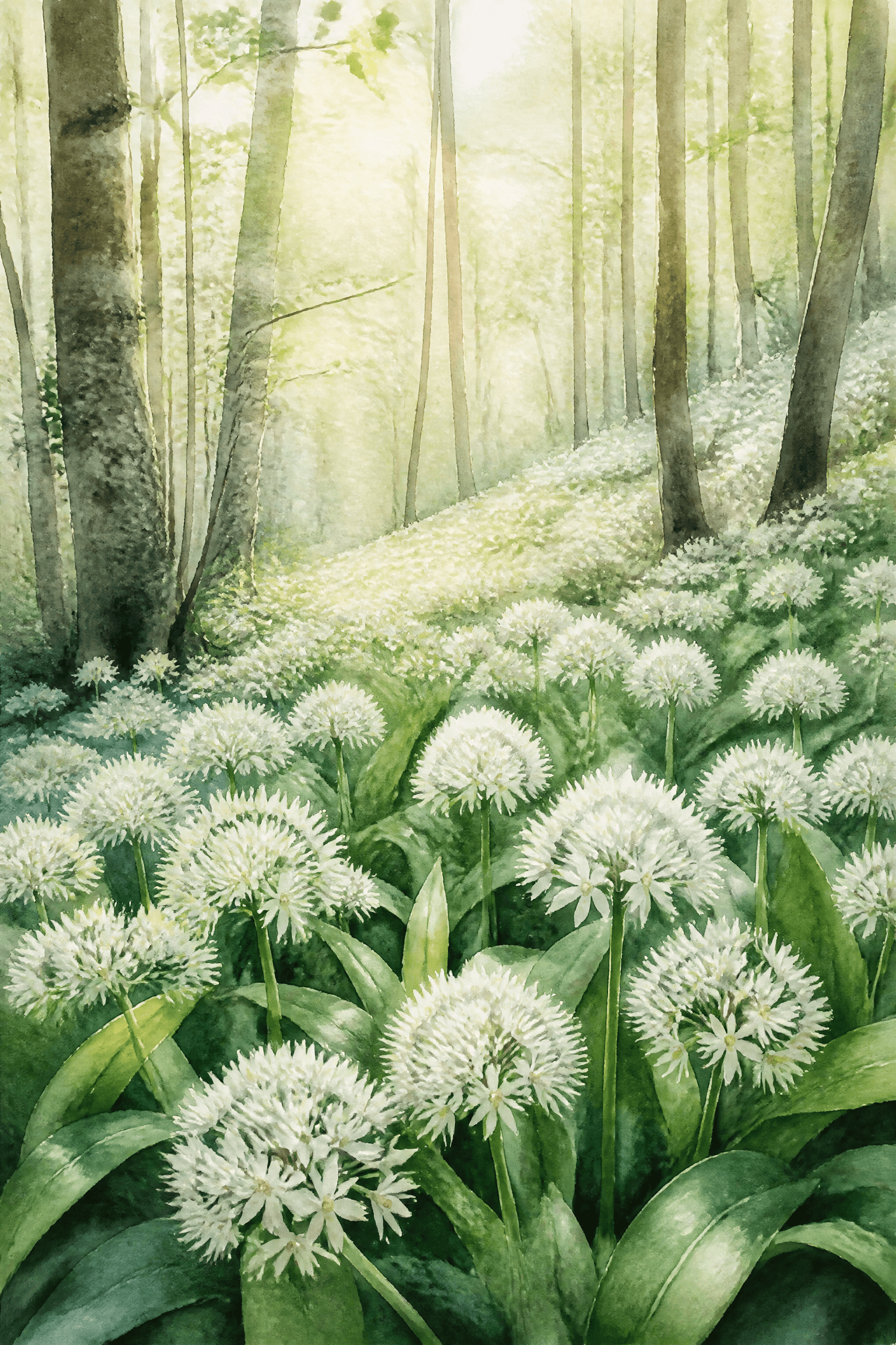 Affiche Ail des Ours — tapis de fleurs blanches en forêt nordique