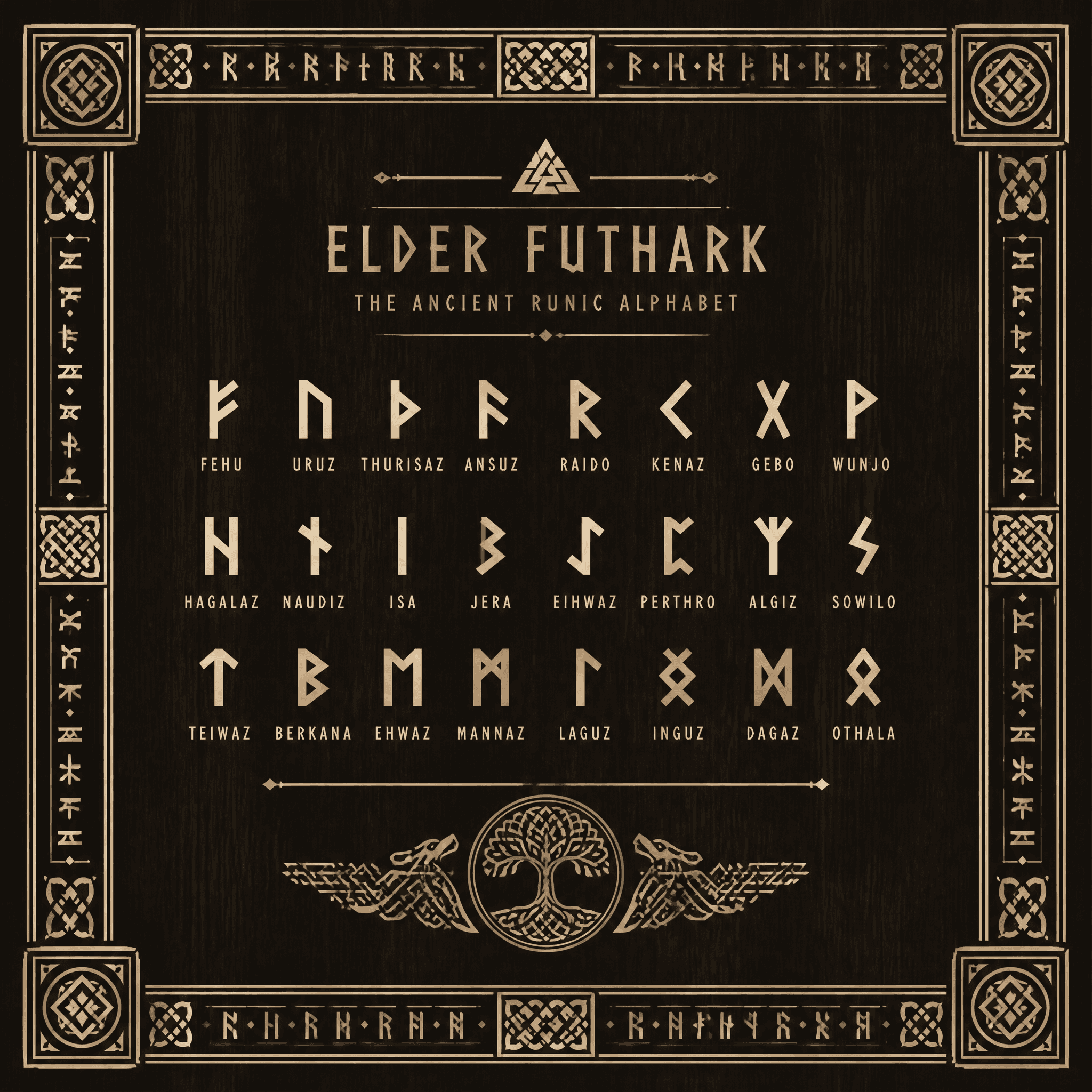 Affiche Bordure Runique — alphabet Elder Futhark réinterprété