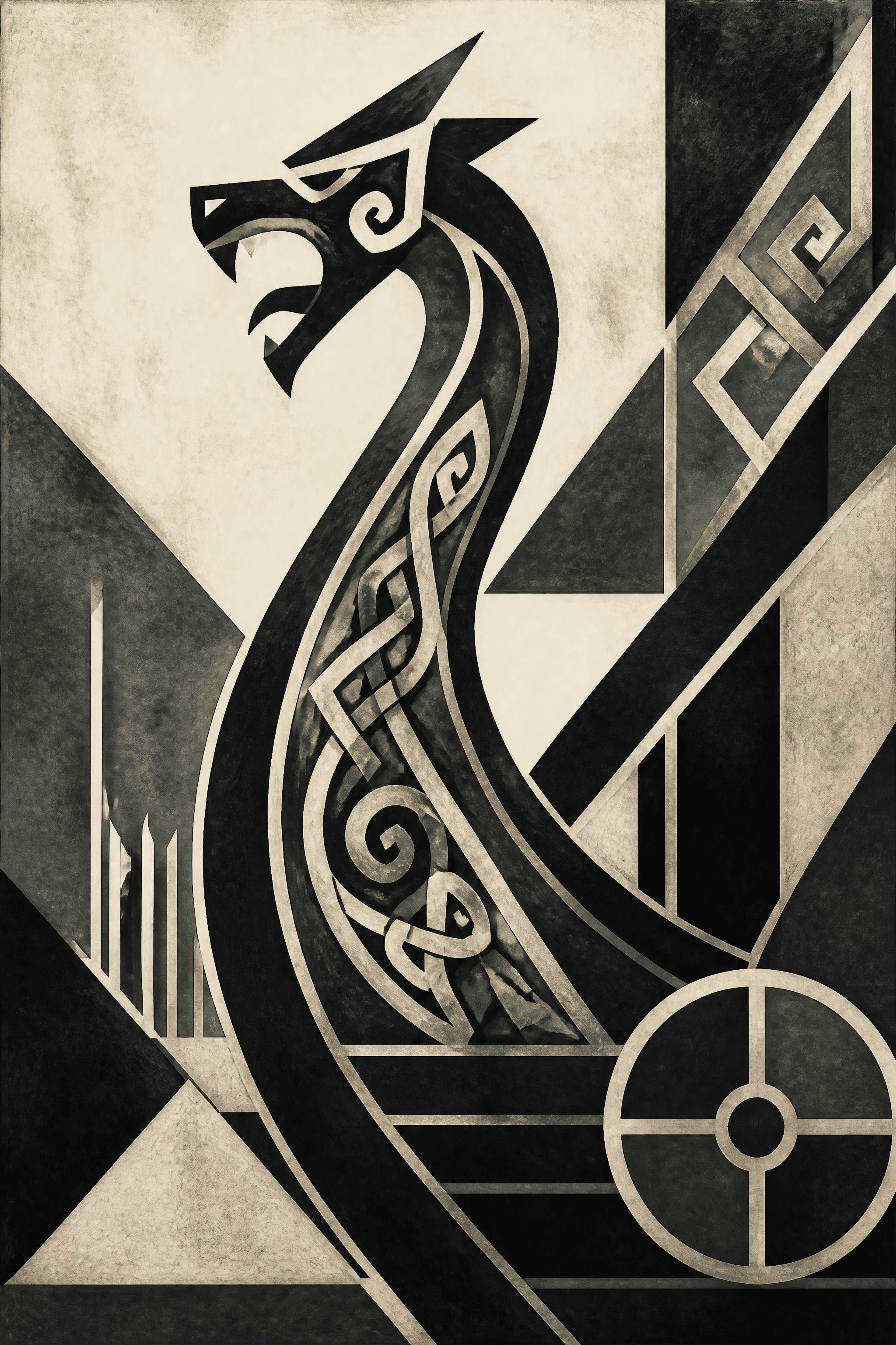 Affiche Proue Viking — ornementation géométrique abstraite