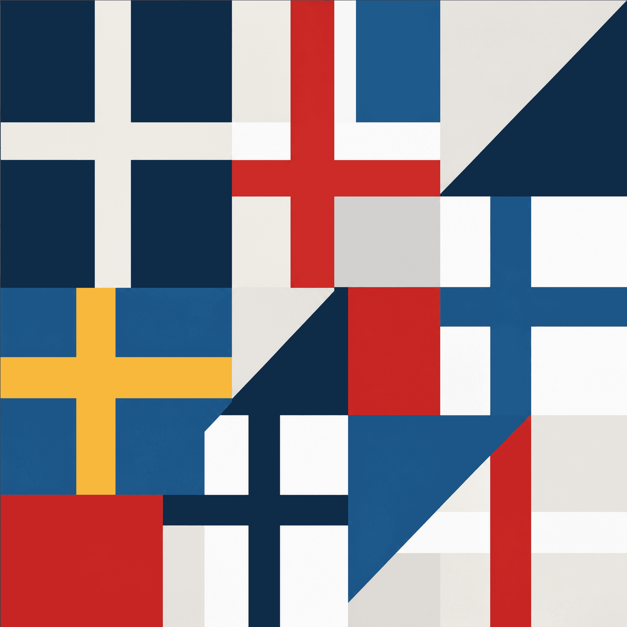 Affiche Croix Nordique Abstraite — drapeaux scandinaves géométrisés