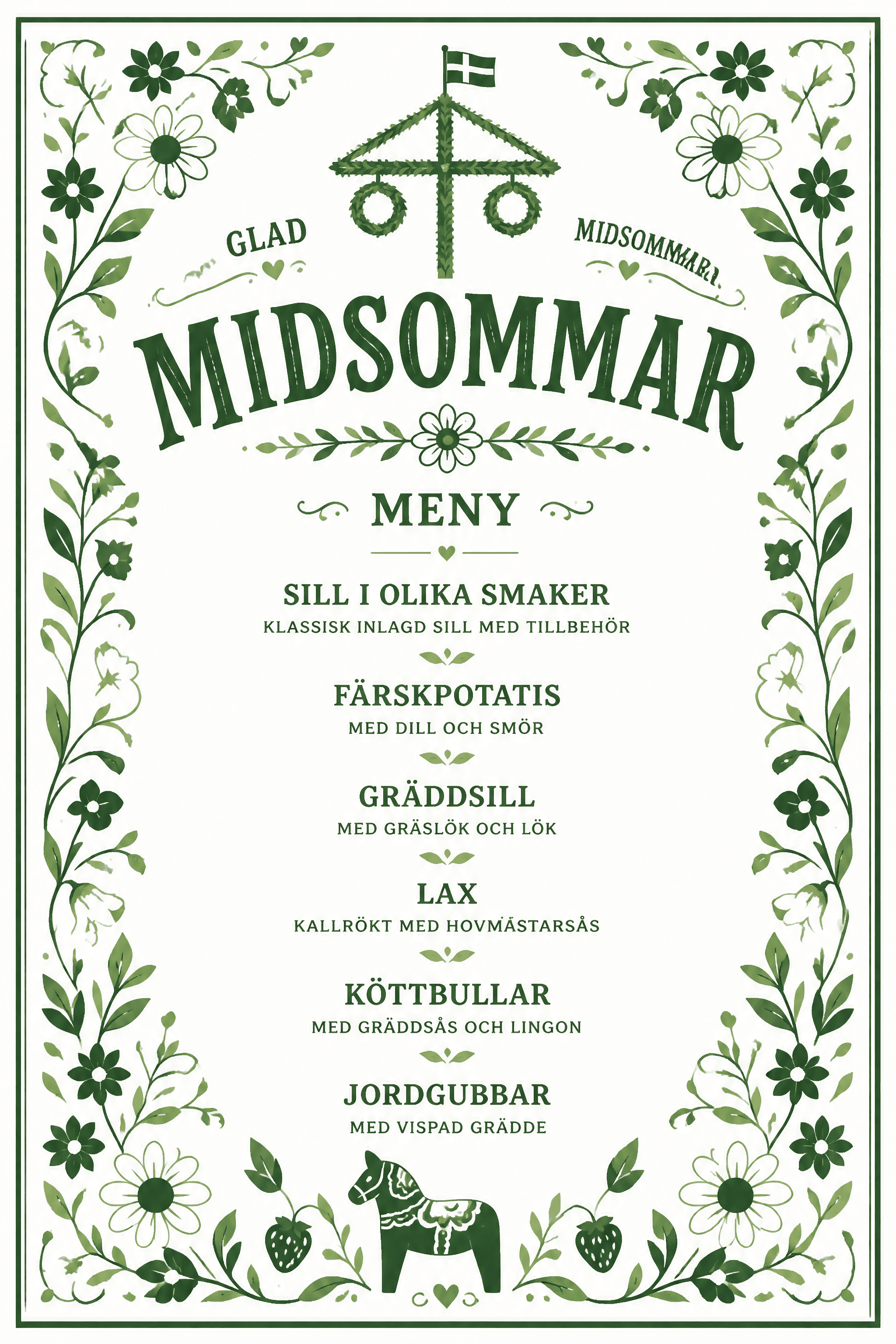 Affiche Menu Midsommar — menu de la fête de la St-Jean suédoise