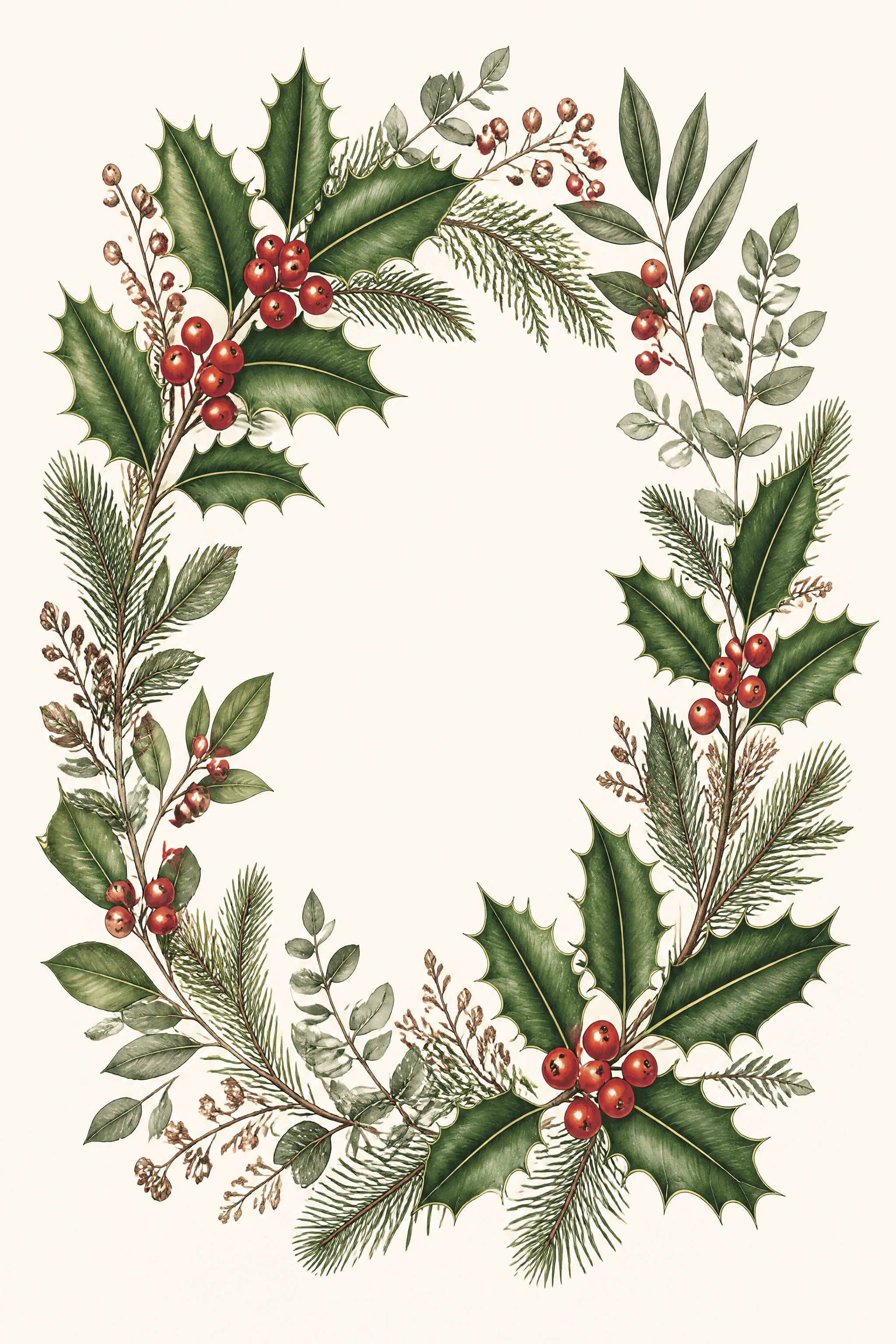 Affiche Houx et Baies — botanical de l'hiver classique