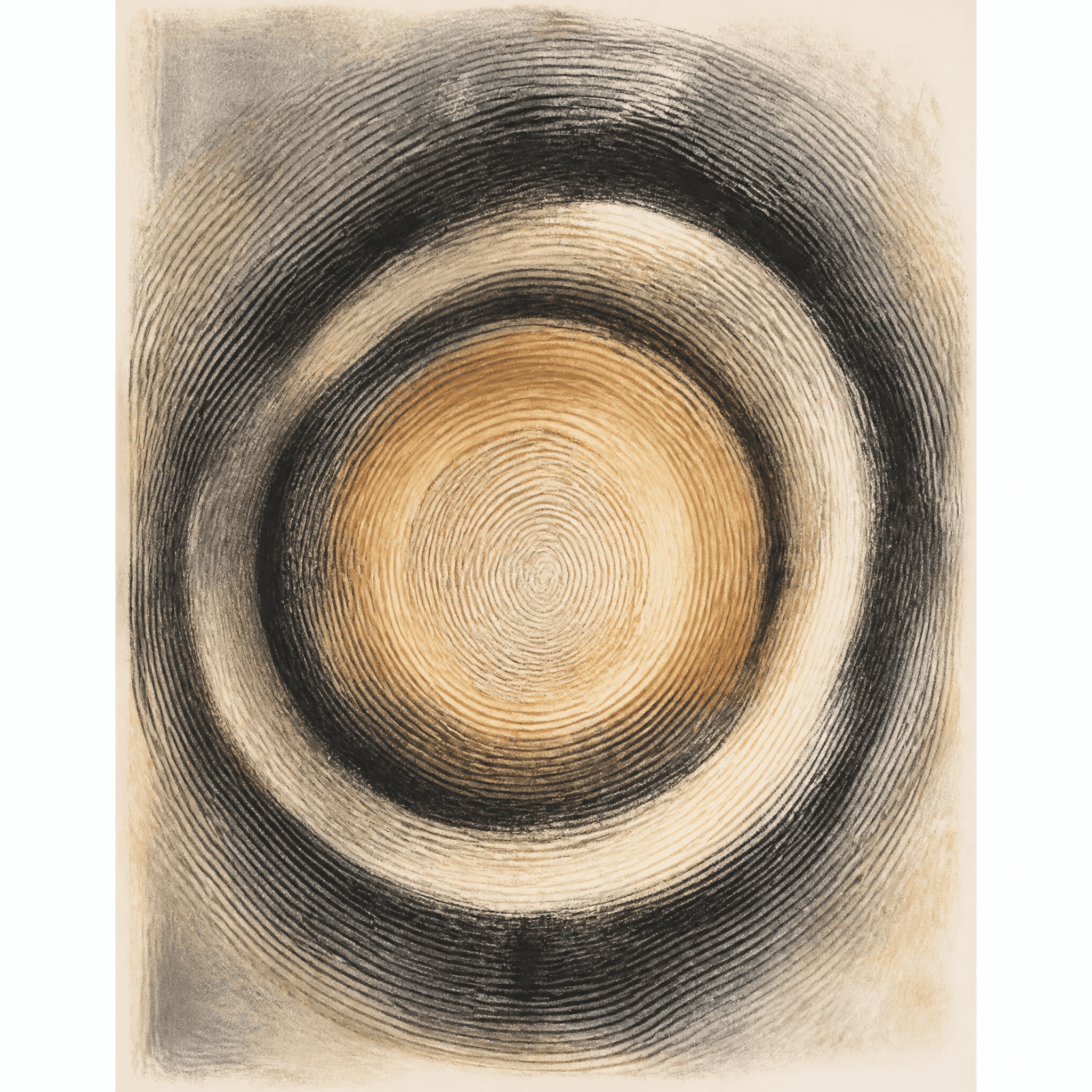 Affiche Abstrait Circulaire — anneaux concentriques crème et anthracite