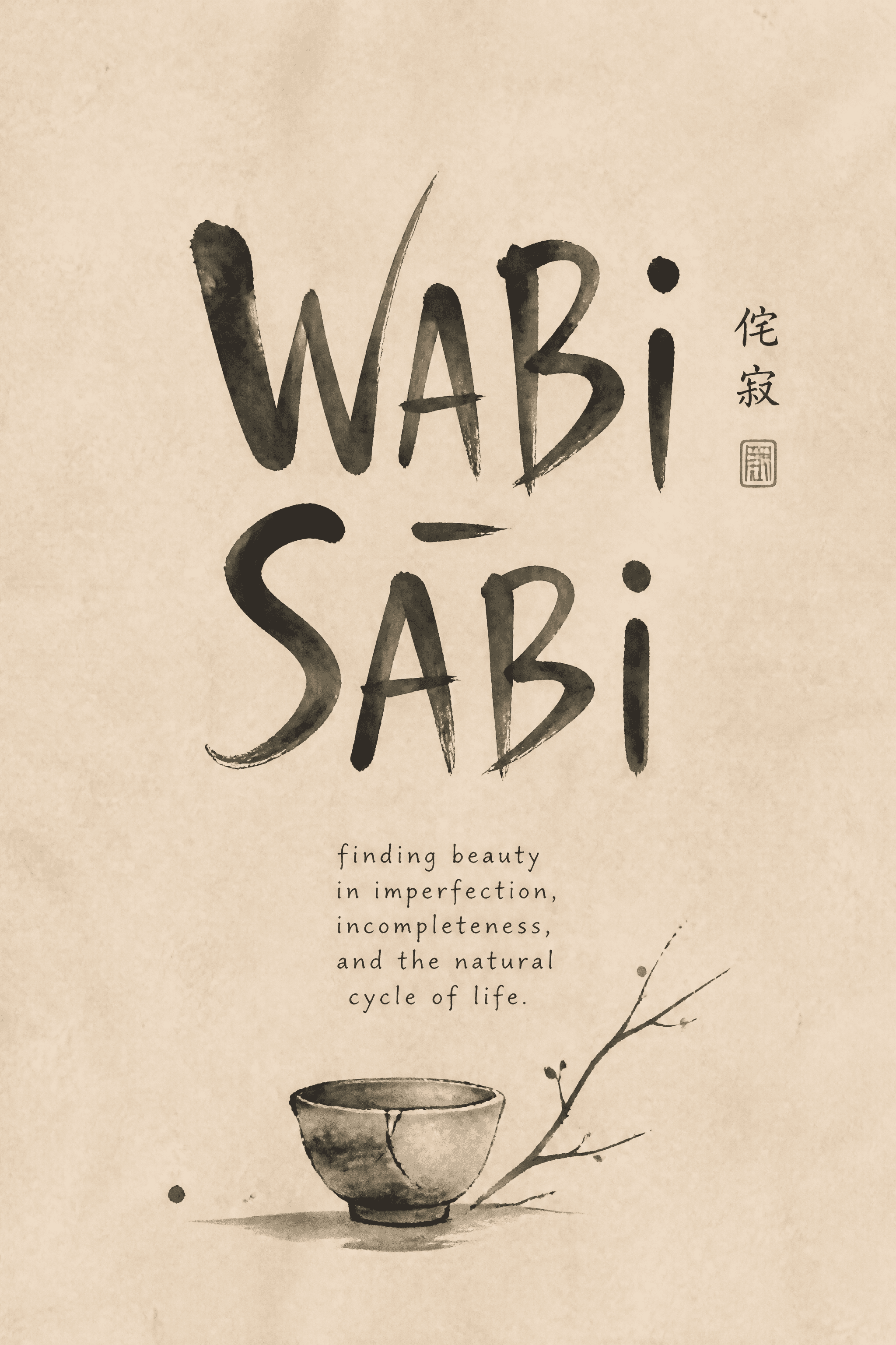 Affiche WABI-SABI — lettering main sur fond texturé beige